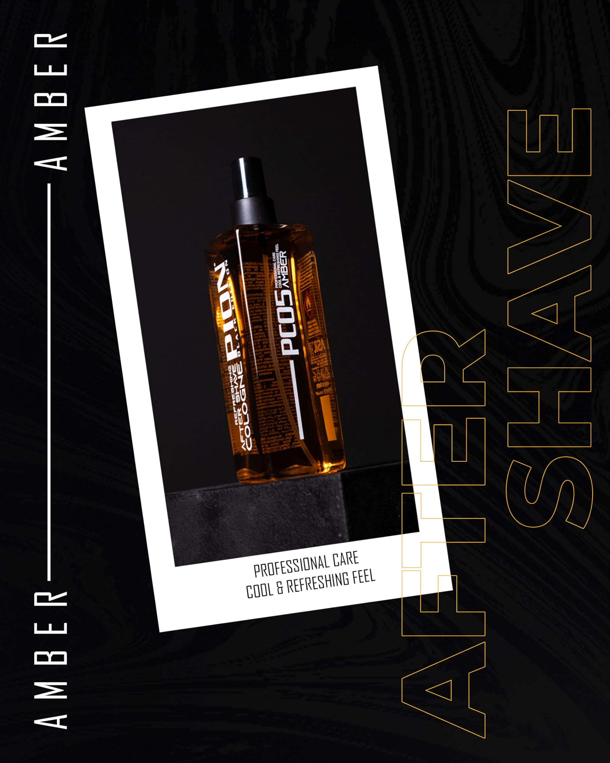 Pion PC05 Amber After Shave Cologne 100 ml – orzeźwiająca woda kolońska dla mężczyzn – kojąca pielęgnacja skóry dla mężczyzn – Black Edition Barber