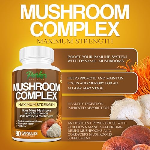 Miniatura 2 de Cápsulas complejas de hongos, melena de leones premium, Cordyceps y suplemento de hongos Reishi, suplemento de hongos orgánicos de máxima