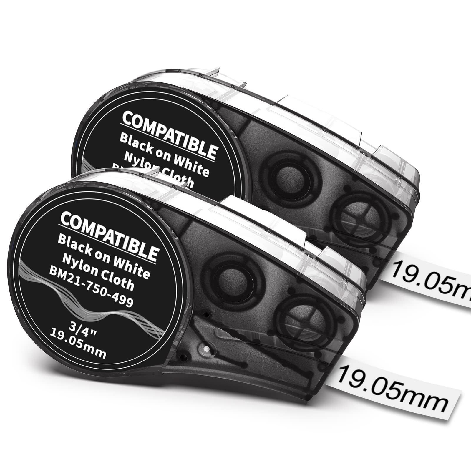 Replace for M21-750-499 High Adhesion Tape, Nylon Cloth Film Label for Indoor/Outdoor, Black on White for BMP21-PLUS BMP21-LAB Label Makers, 0.75" W x 16' L, 2-Pack