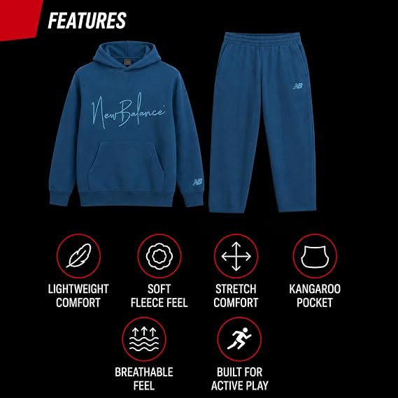 New Balance Boys 2 Piece Pullover Graphic Hoodie & Fleece Joggers 8-16