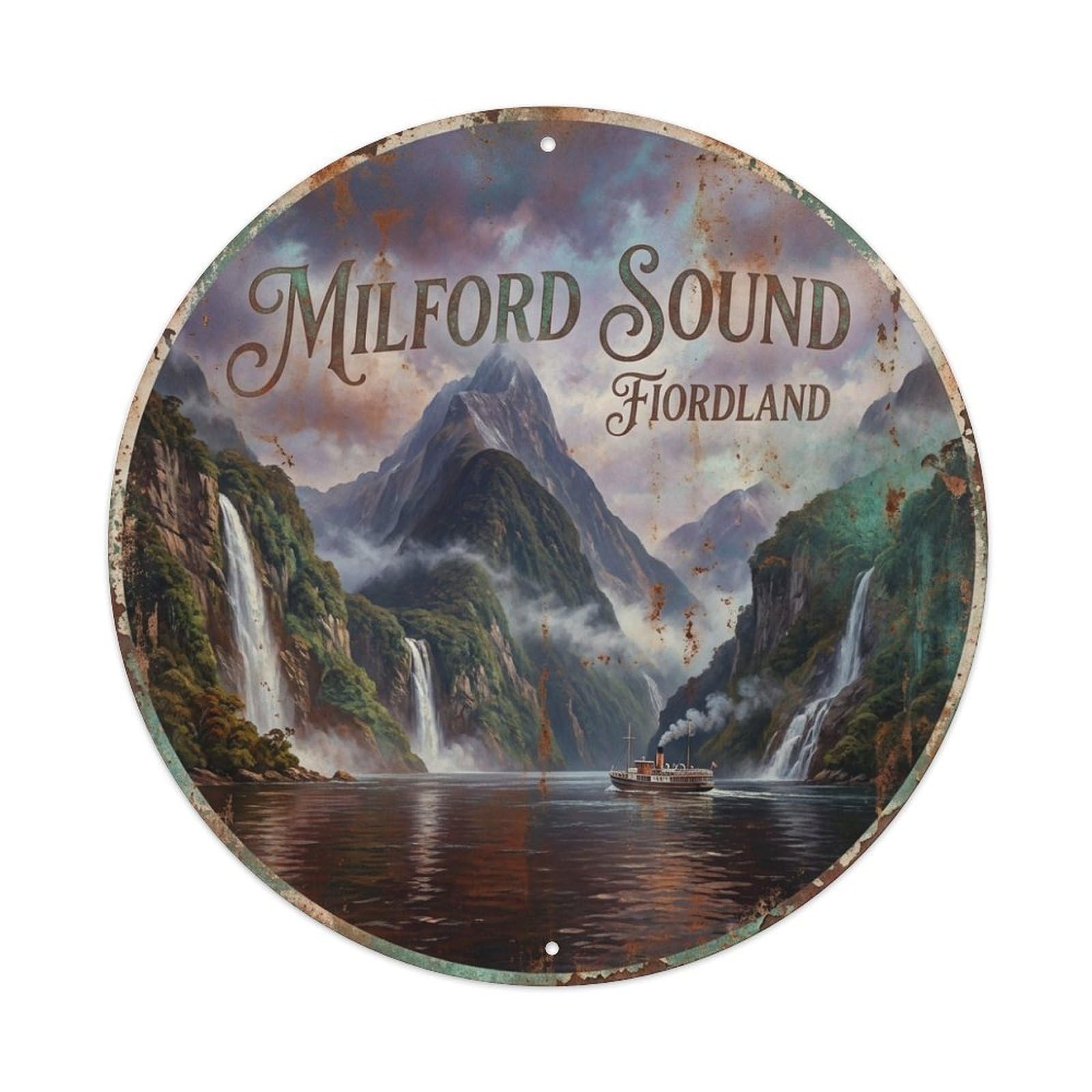 Olyhtr 8X8inch Classic Style Retro New Zealand Milford Sound Travel Landmark Metal Tin Sign