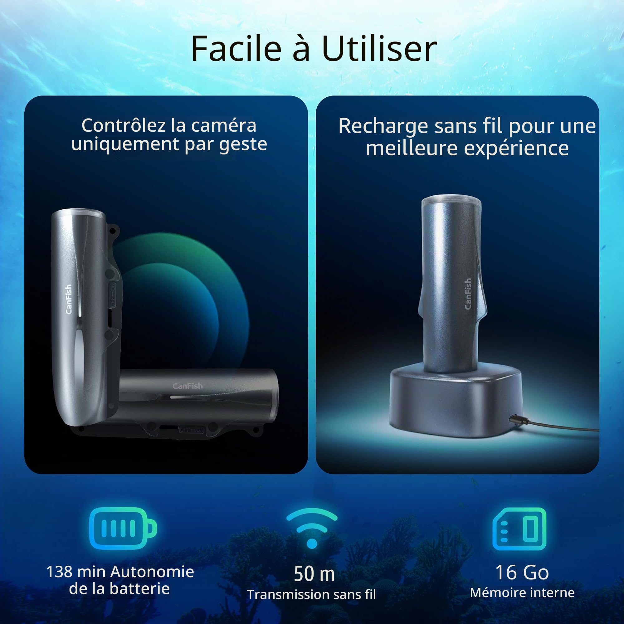 CanFish Fishing CamX Photographique Sous Marine Pêche, Portable Fish Finder avec HD 1080P & 136° Ultra-Grand Angle 200M/656FT ROV Étanche Caméra Pêche Mer Bateau Manque