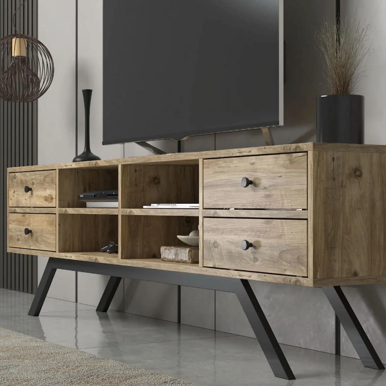 OPTIMA Modern Tv Unit, Modern Tv Stand, Tv Cabinet with 8 Shelves