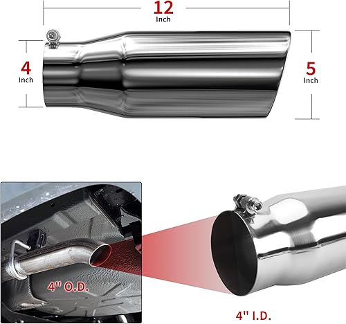 Miniatura 2 de Richeer Punta de escape de 4 a 5 pulgadas, entrada de 4 pulgadas, salida de 5 pulgadas, longitud total de 12 pulgadas, punta de escape de acero