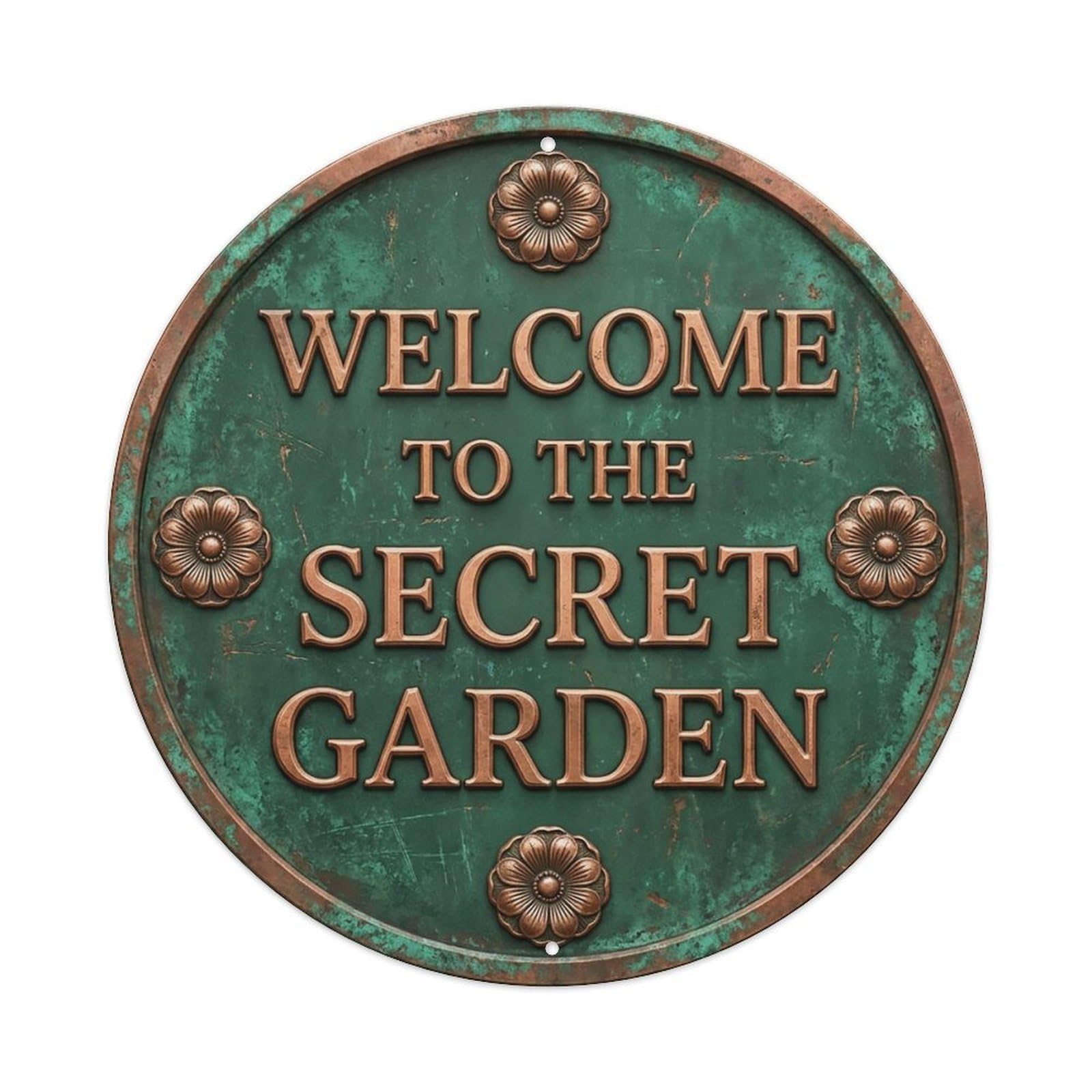Vintage Welcome Secret Garden Copper Spruce Primrose Metal Tin Sign