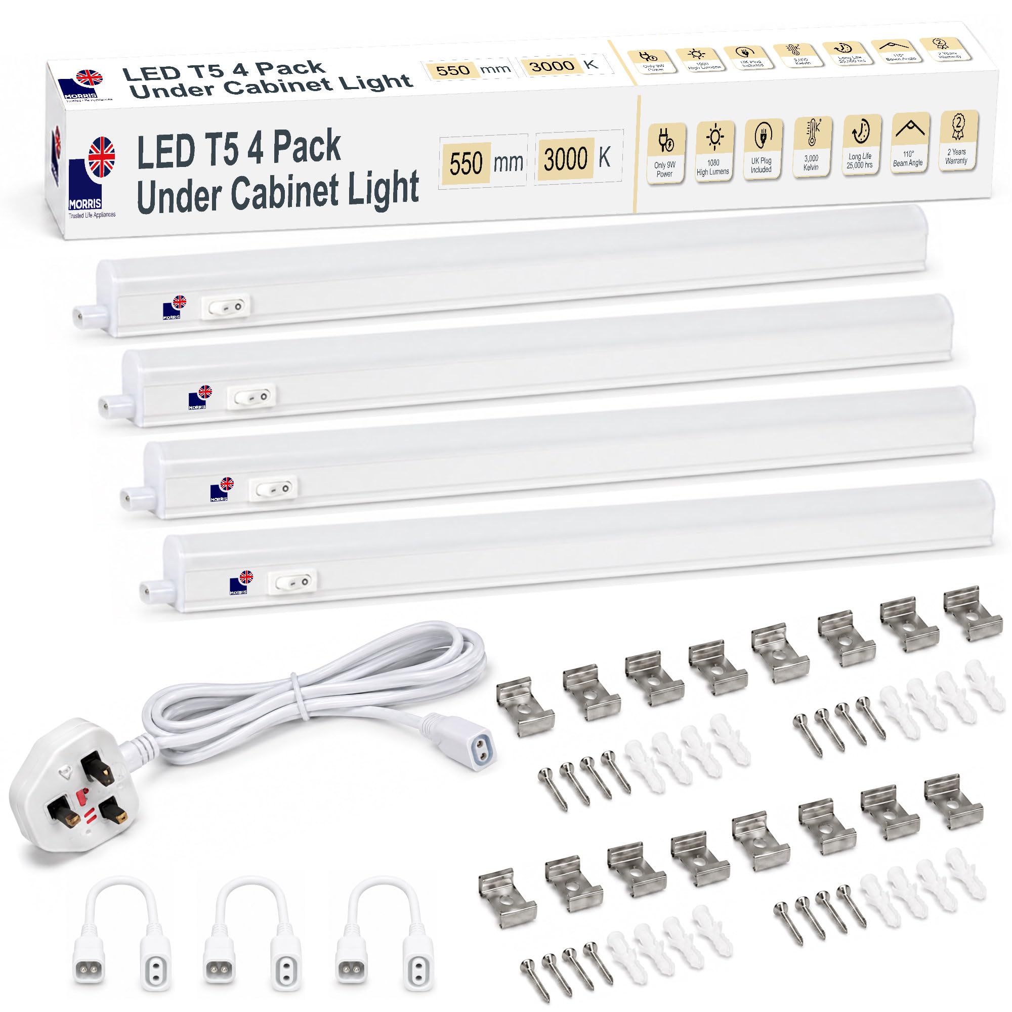 Morris LED Under Cabinet Kitchen Lighting Linkable - 3000K, 550mm