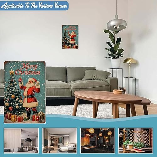 Miniatura 5 de Letrero de metal con diseño de Papá Noel y árbol de Navidad, redondo, redondo, para el hogar, cocina, jardín, patio, decoración interior de la