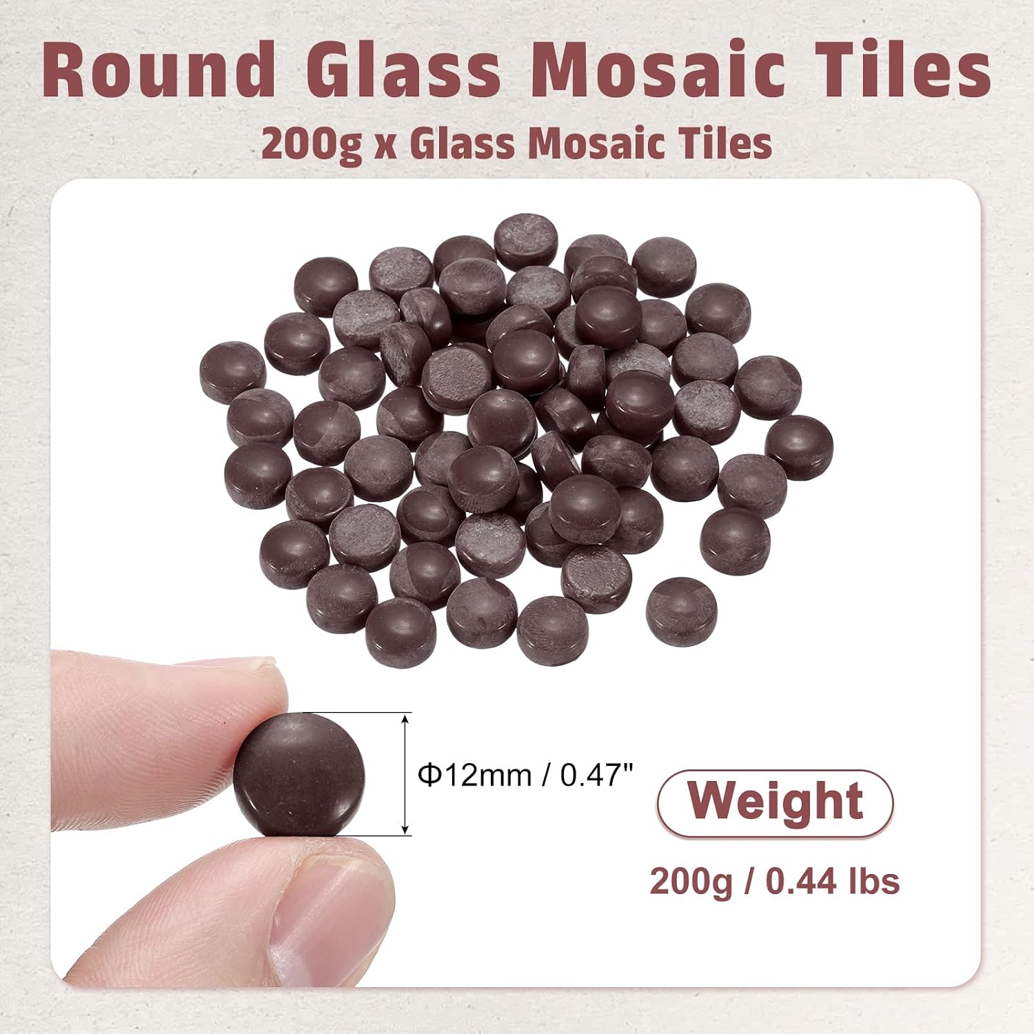 MECCANIXITY 12mm Glass Mosaic Tiles, 200g Round Iridescent Glass Pieces Recycled Mosaic Tiles Bulk for Vase Flower Pots Aquarium Decor Garden Project DIY Art Craft, Coffee Brown