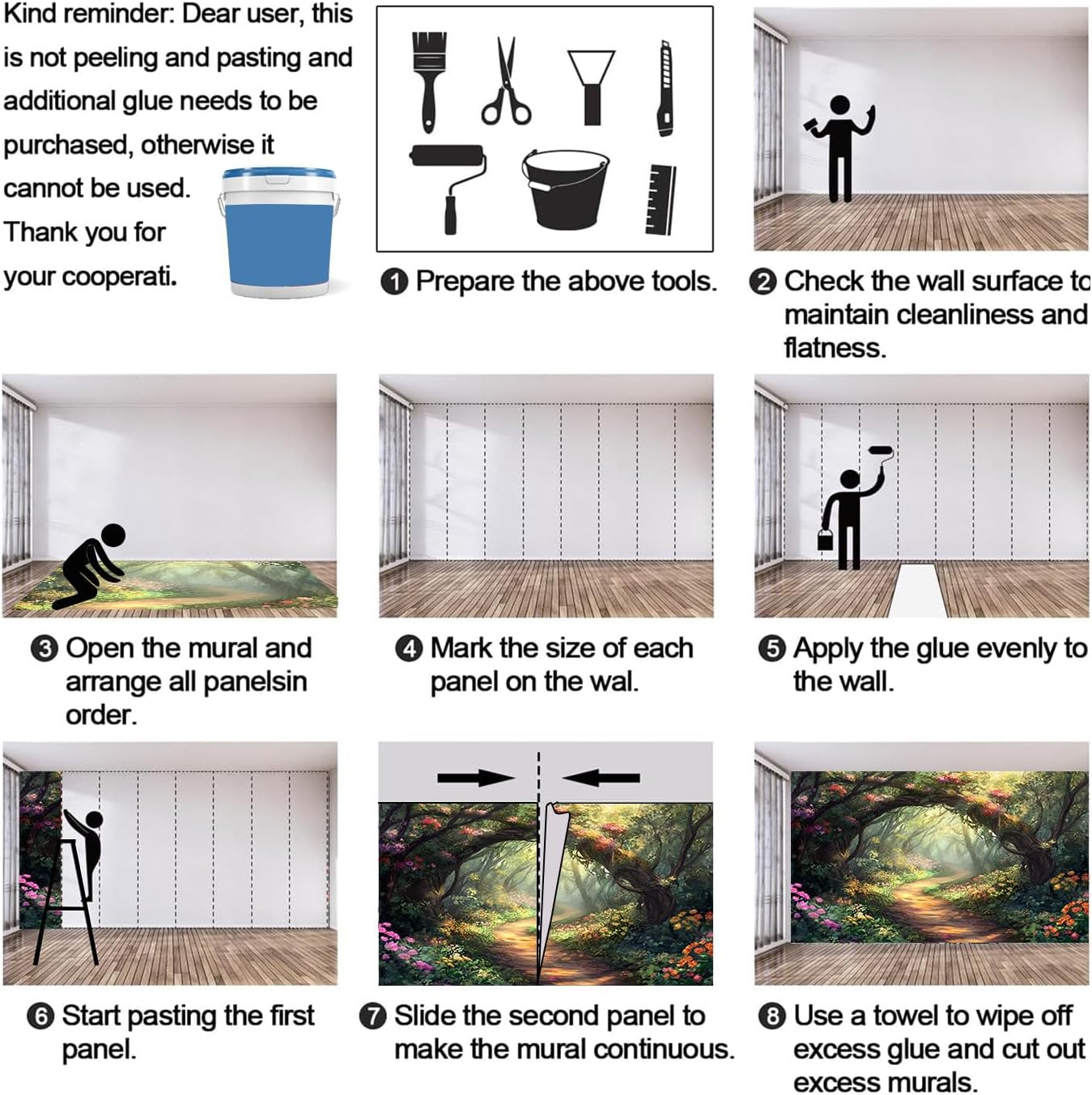 Forest Arch Wall Mural, Oil Painting Mural, Magic Forest Wallpaper, Ancient Trees Wall Murals for Living Room Bedroom TV Background Dining Room (Non-self-Adhesive)