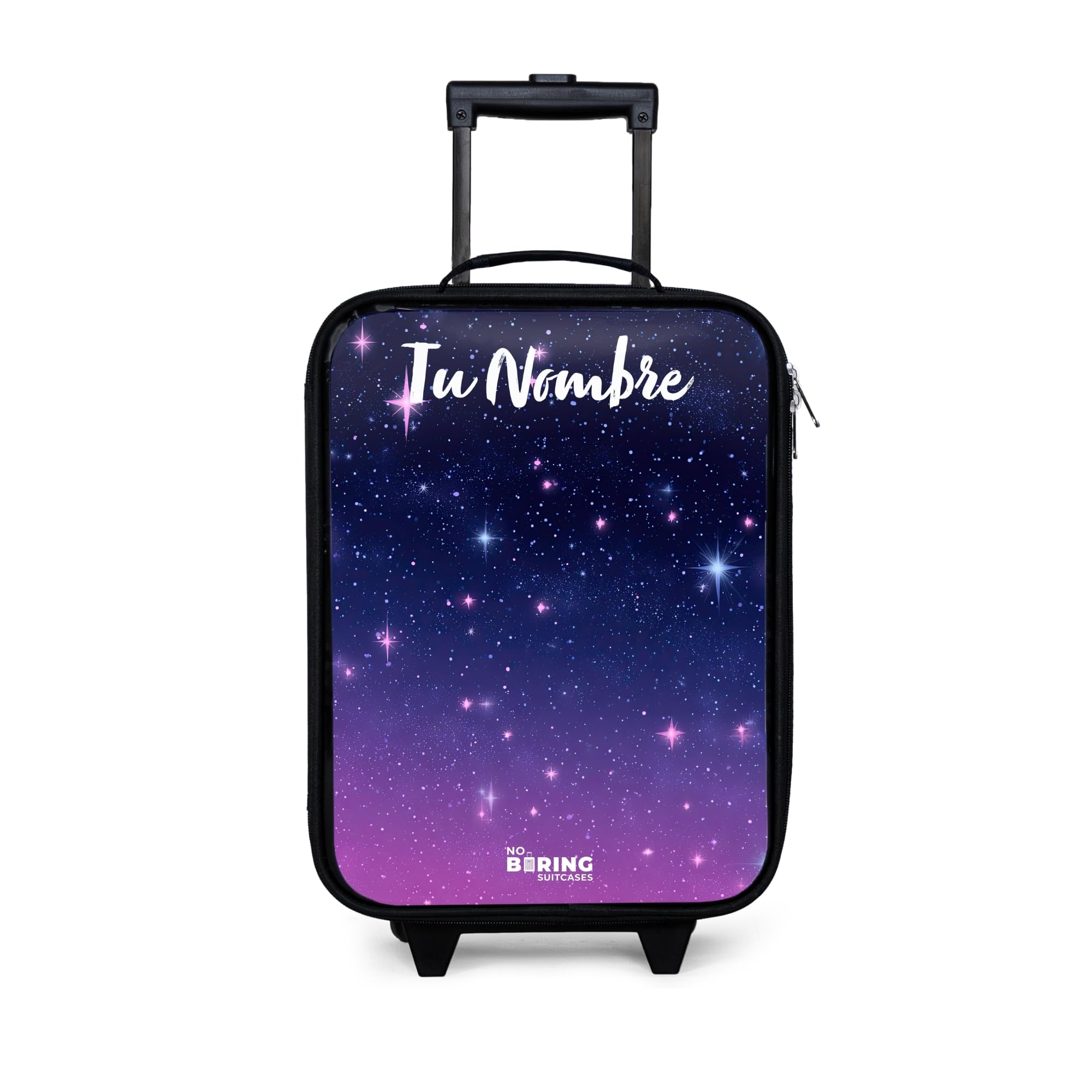 NoBoringSuitcases.com® Maleta Infantil Personalizado con Nombre 48x31x19 cm Maletas De Viaje Cabina Trolley con Ruedas LED Rigida Ultraligero - Niñas - Estrellas - Galaxia - Azul - Rosa