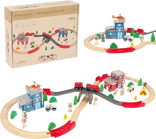 Miniatura 7 de WoodenEdu Juegos de trenes de madera para niños pequeños, 16 piezas de tren magnético para Brio, Thomas, Melissa y Doug, niños para niños y niñas de