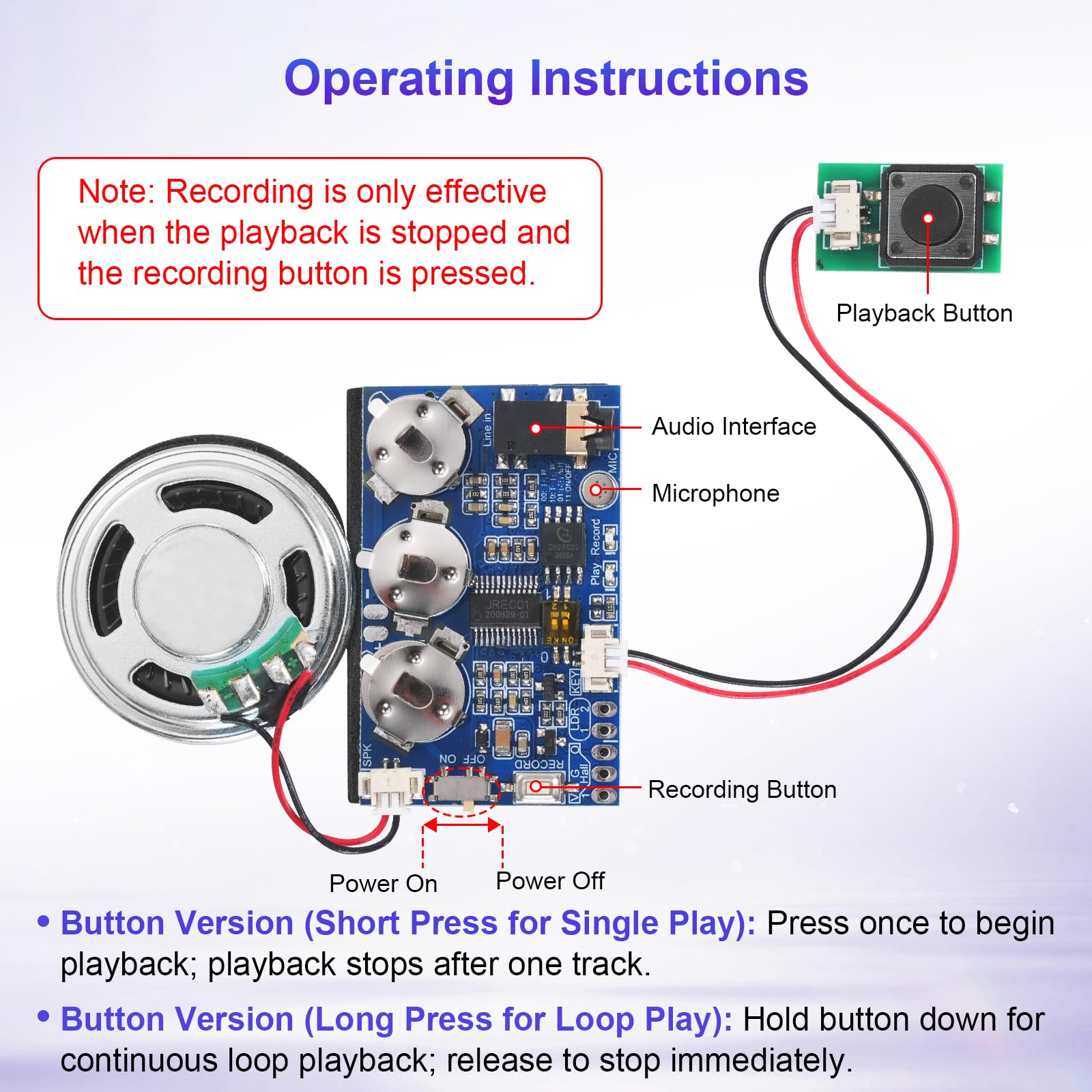 Module Enregistrement Vocal Enregistrable avec Clavier, Microphone et Bouton de Lecture pour Cartes de vœux
