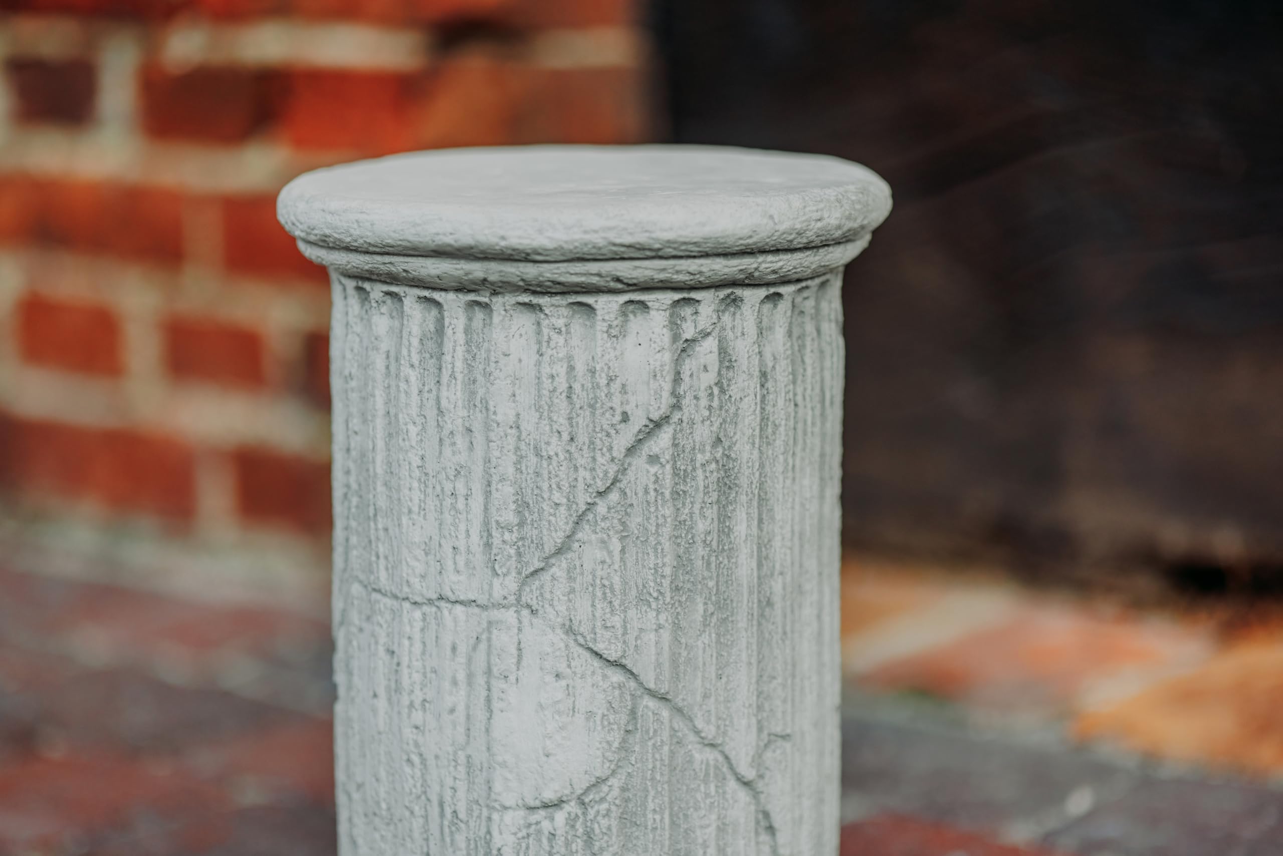 gartendekoparadies.de Antikes Rundes Säulenpodest mit Kanneluren, 36 cm Höhe, 25 kg, Grau, Steinguss, frostsicher für Außenbereich