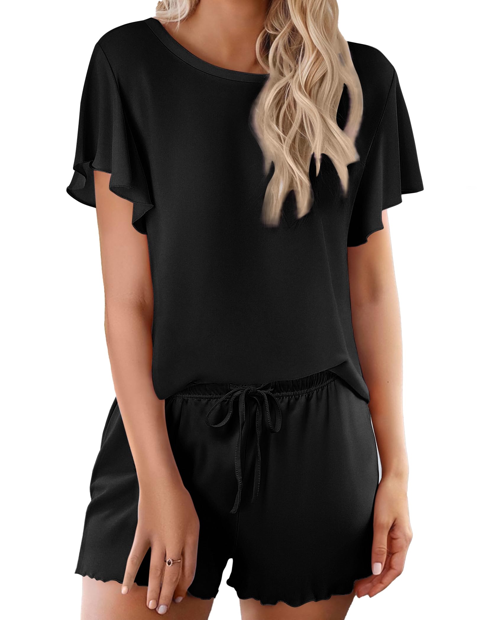 Ekouaer Pajama Set for Women 2 Piece Lounge Set Short Sleeve Pjs Tops and Shorts Soft Sleepwear S-XXL