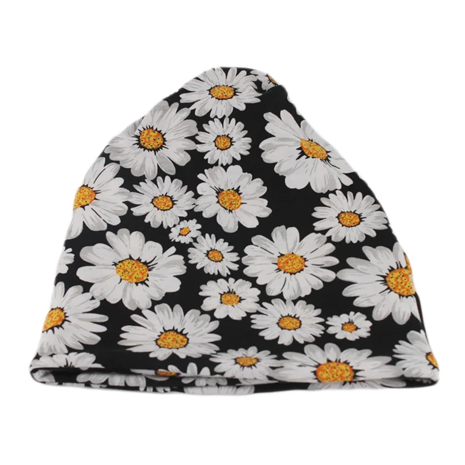 SiVaji Casquettes Bonnets Chapeaux Bonnet Tricoté Automne Printemps Chaud Bonnets Skullies Causal Écharpe Double Utilisé Filles Floral Chapeau Coton