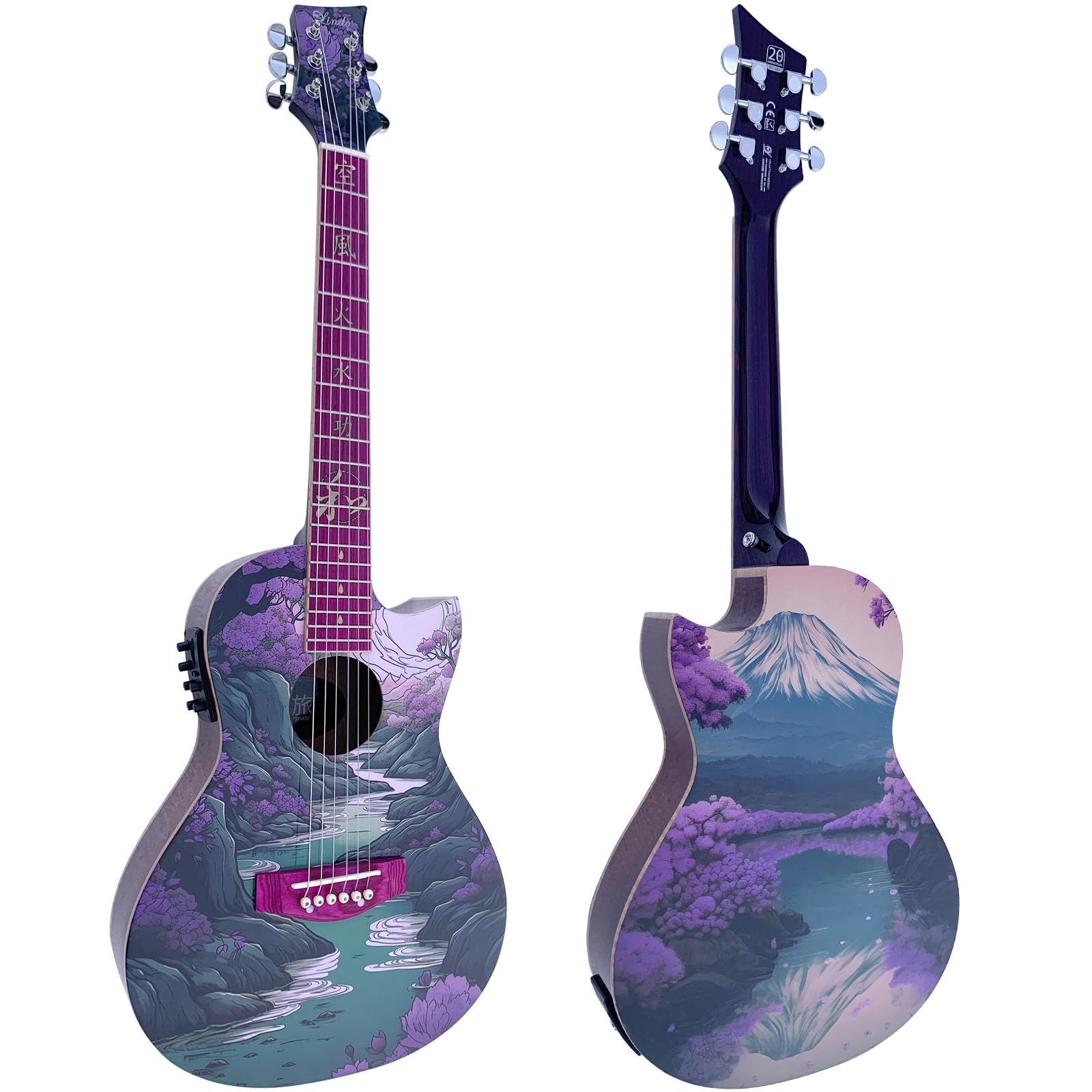 Lindo Ryokou Elektroakustische Reisegitarre | Japanische Grafik | 3/4 Format (Stahl)