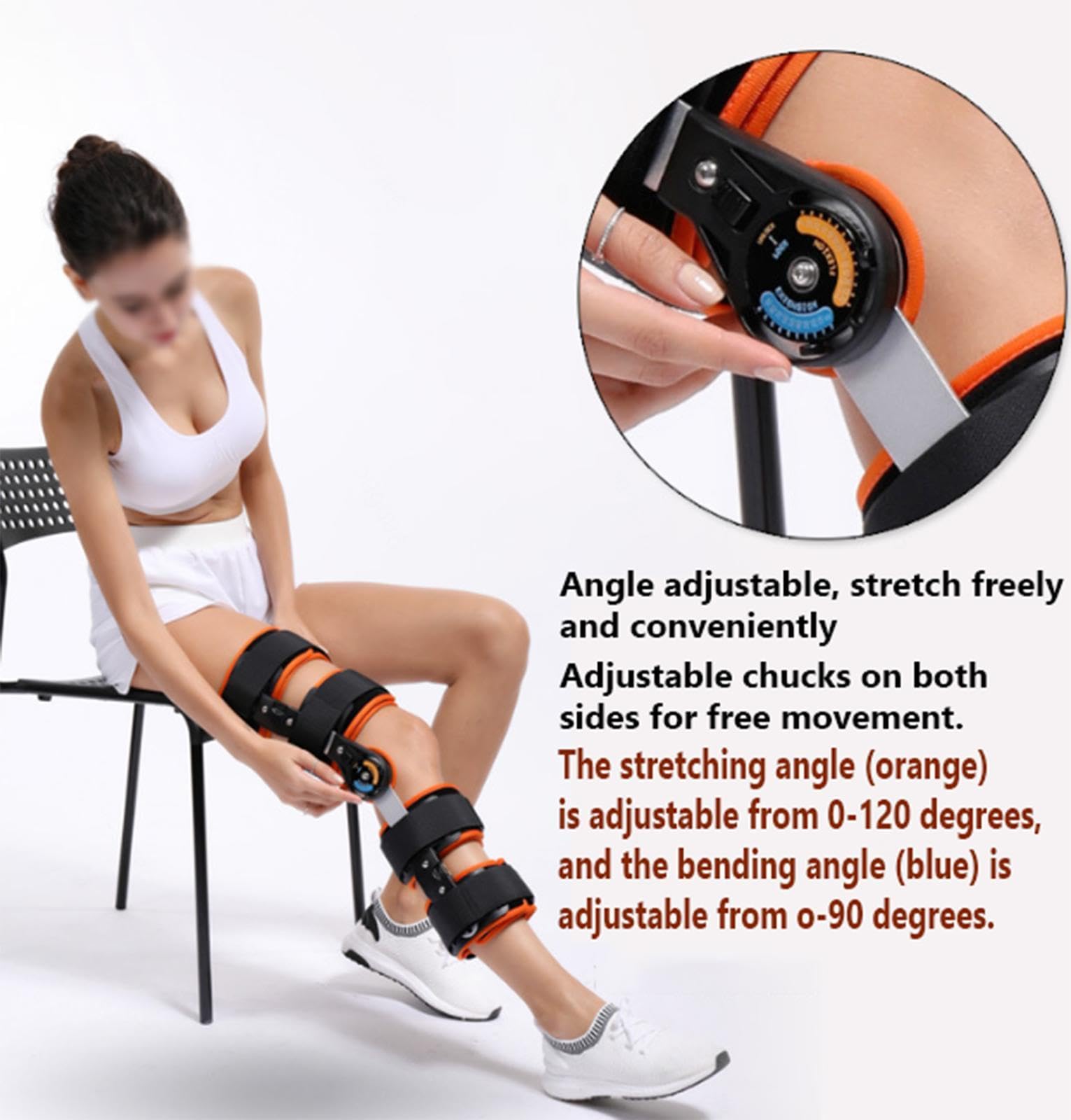 Rodillera ROM articulada Inmovilizador de Pierna Ajustable inmovilizador de Rodilla con estabilizadores de piernas Laterales postoperatorio Soporte para Las Rodillas por Alivio del Dolor