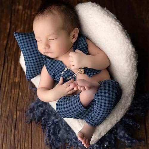 Miniatura 10 de Zeroest Accesorios de fotografía para bebé, recién nacido, sesión de fotos, traje de caballero para bebé, conjunto de traje de celosía (J-verde)