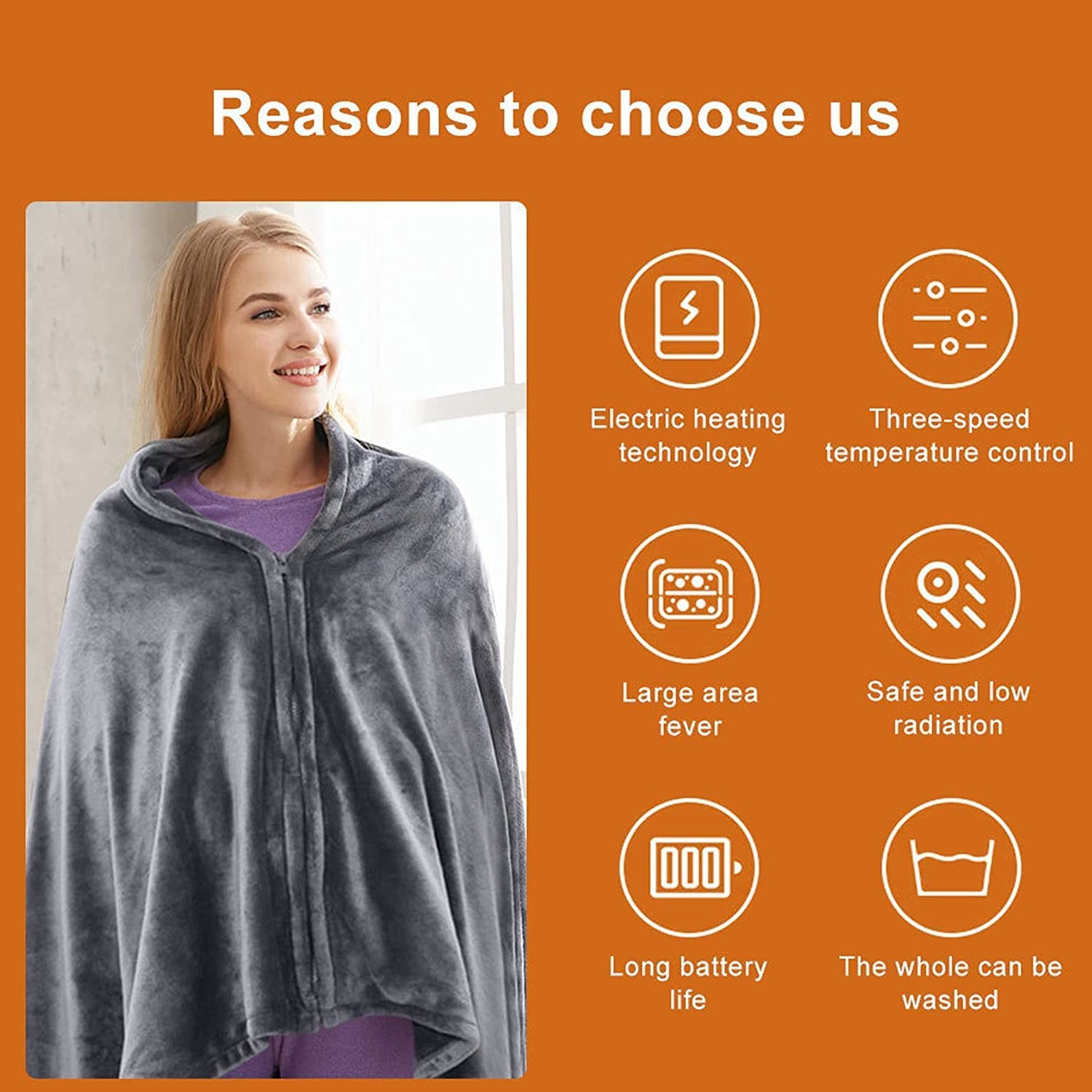 Coperta riscaldante elettrica con temperatura regolabile e design lavabile in lavatrice, per casa e ufficio comfort
