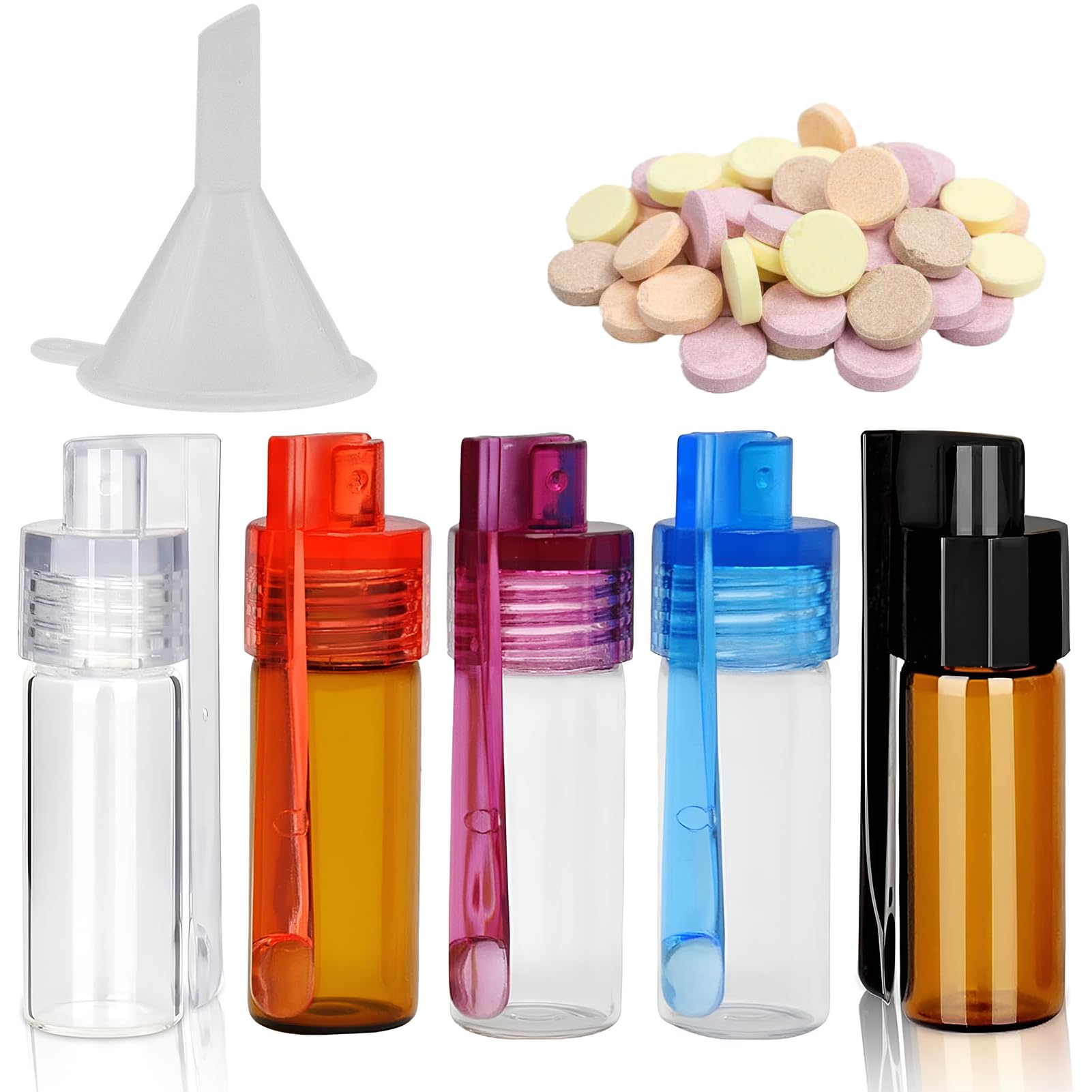 Dokeno 4x Glasgewürzflasche Mit Teleskoplöffel – Braun, 6,5x2 Cm, Luftdicht, Auslaufsicher, Für Gewürze, Pulver, Öle Oder Pillen