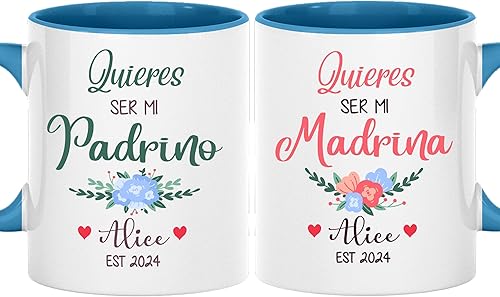 Juego personalizado de Bautizo Recuerdos Juego De 2 Tazas 2024, Padrinos De Bautizo Propuesta Set 2 Tazas Café 11Oz, Para Niño, Niña, Propuesta de