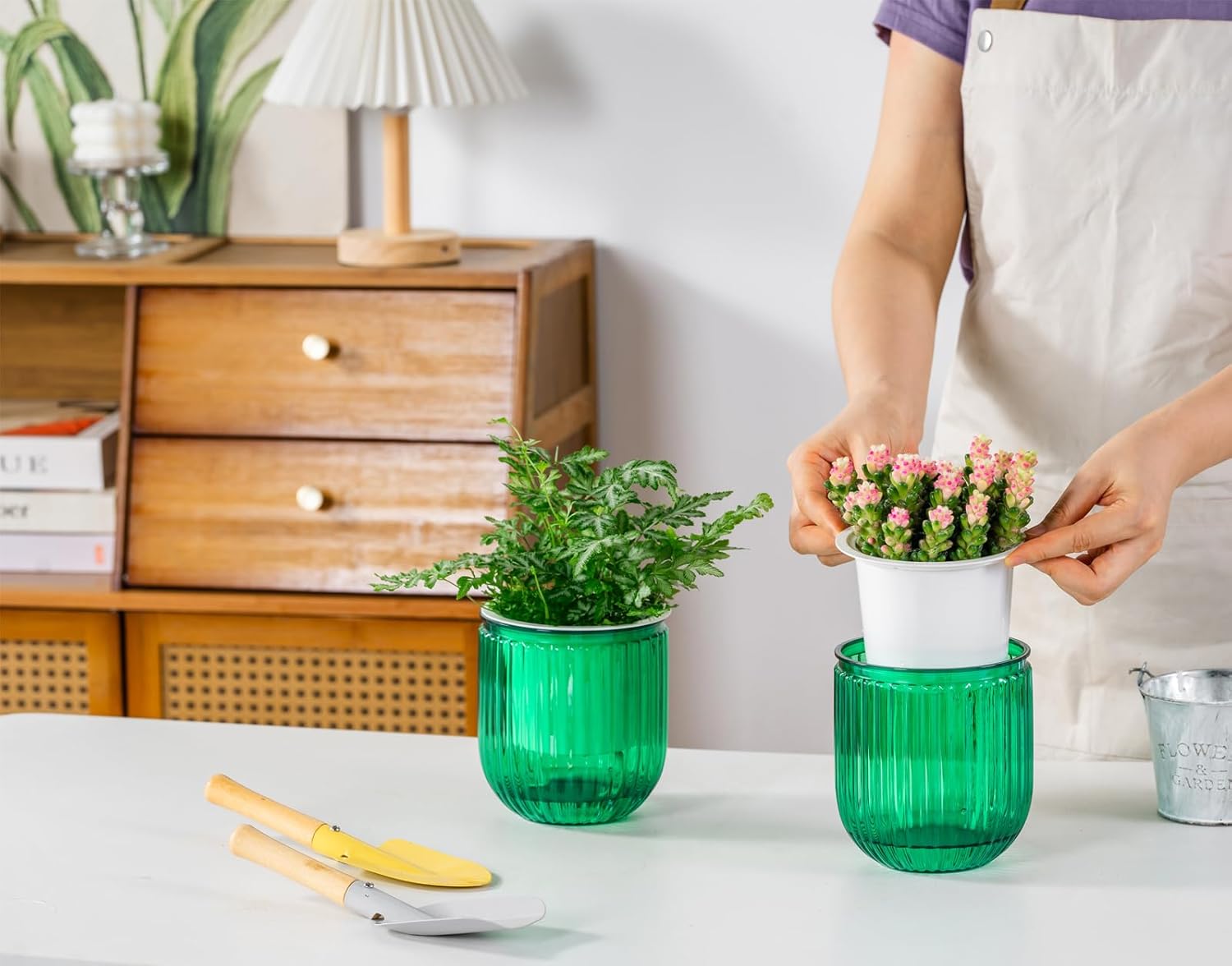 Melphoe Self Watering Pots for Indoor Plants Planter, 4.7 Inch 2 Pack Planters Self Watering Plant Pots for Flower, Houseplants, Succulent, African Violets and Cactus with Drainage - Image 3