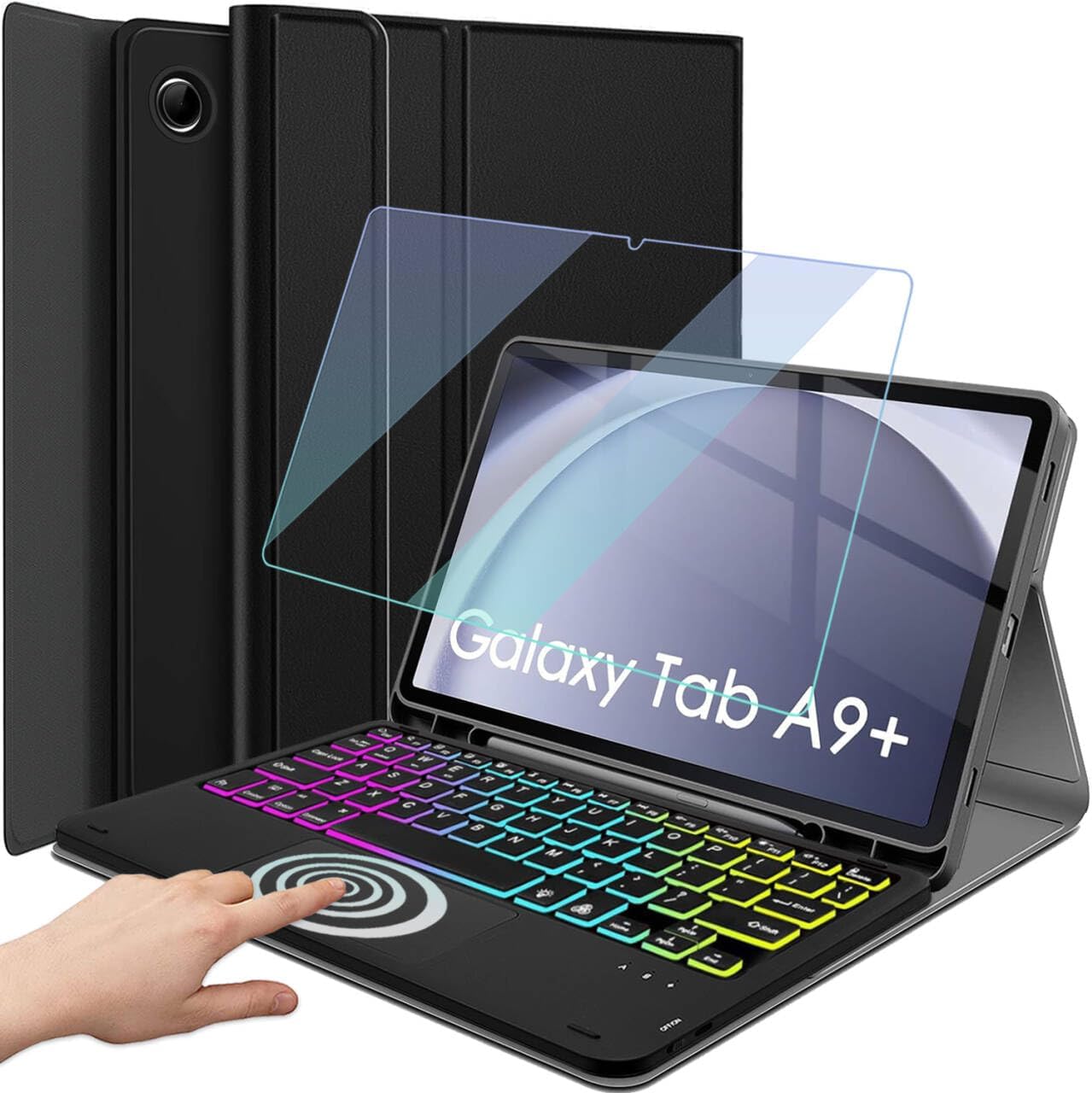 Backlit Touchpad Keyboard Case for Samsung Galaxy Tab A9 Plus 11 Inch 2023 Release, 3-Zone Backlit Wireless Keyboard with Slim Stand Cover Case with Screen Protector for 11” Tab A9+ SM-X210/X216/X218