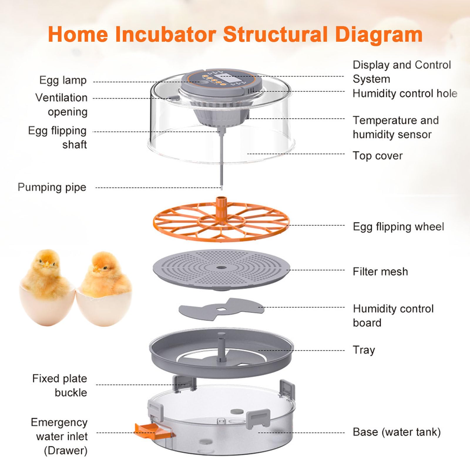 Incubadora de huevos para incubar huevos con control de temperatura, giro automático de huevos, visualización de humedad, vela de huevo para pollo, pato, ganso y codorniz