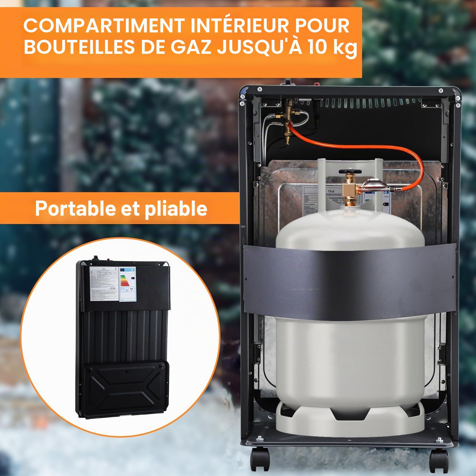 Poêle à gaz 4,2 kW Réchaud à gaz Pliable avec régulateur de pression & tuyau, incl. protection contre la surchauffe et protection anti-basculement, ODS, allumeur piézo, consommation de gaz 305