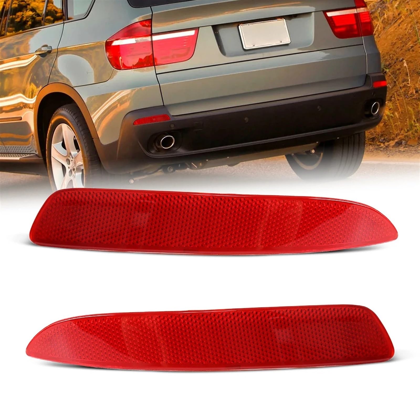2Pcs Reflective Strips Fit For X5 E70 2007-2010 Rear Bumper Reflector Tail Brake Warning Stop 63217158949 63217158950