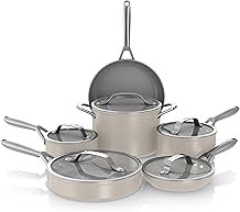 Ensemble d'ustensiles de cuisine Ninja Ceramic Pro 11 pi&egrave;ces, ensemble de casseroles et po&ecirc;les antiadh&eacute;sives avec couvercles en verre, non toxiques, sans PTFE, enduit de c&eacute;ramique, sans danger pour le four, toutes les cuisini&egrave;res et compatibles &agrave; induction, pierre, CW39011ST