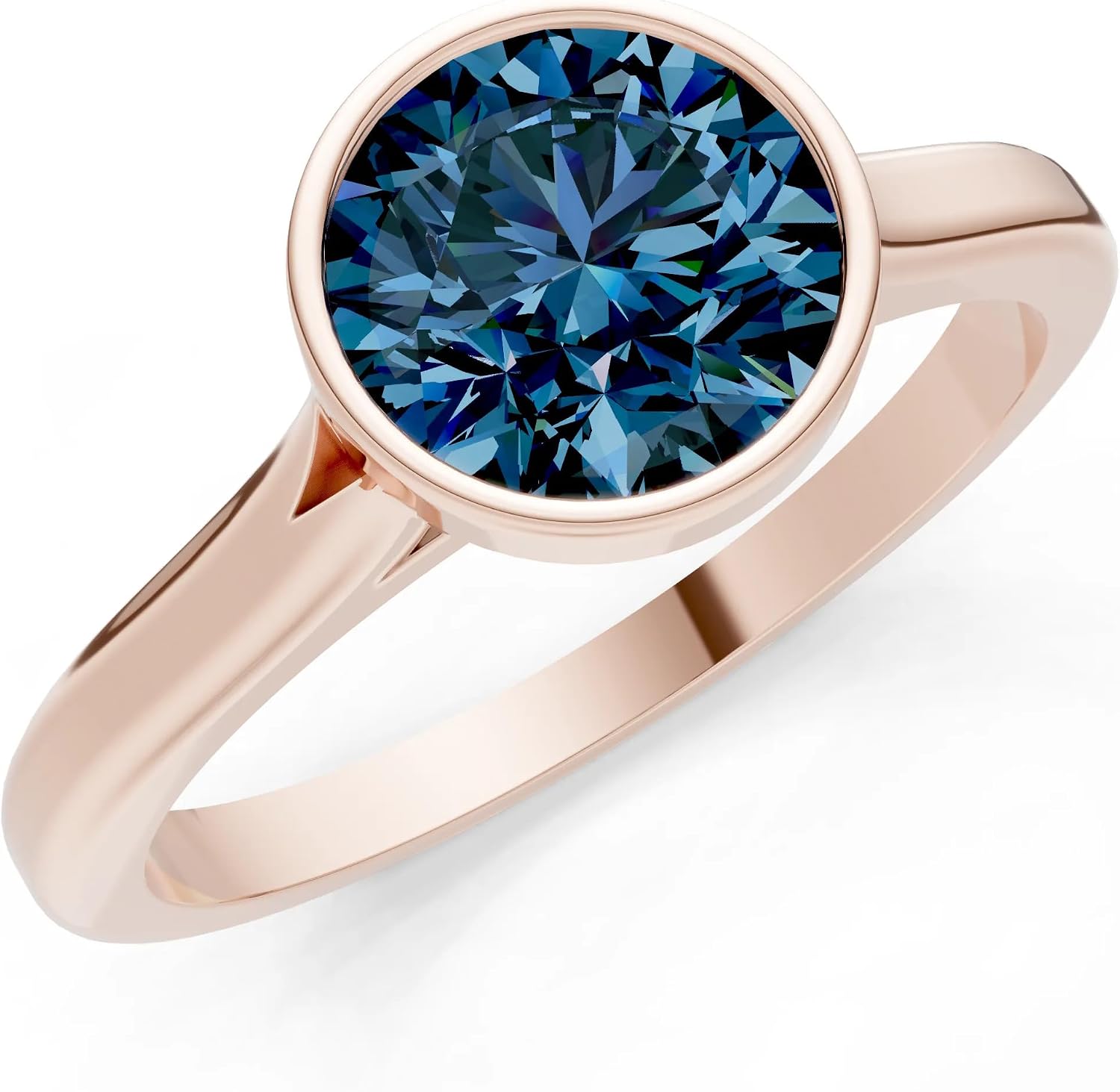 PEORA Round Cut Alexandrite Classic Band Available in Solid 10K, 14K or 18K Ring – White, Yellow or Rose Gold