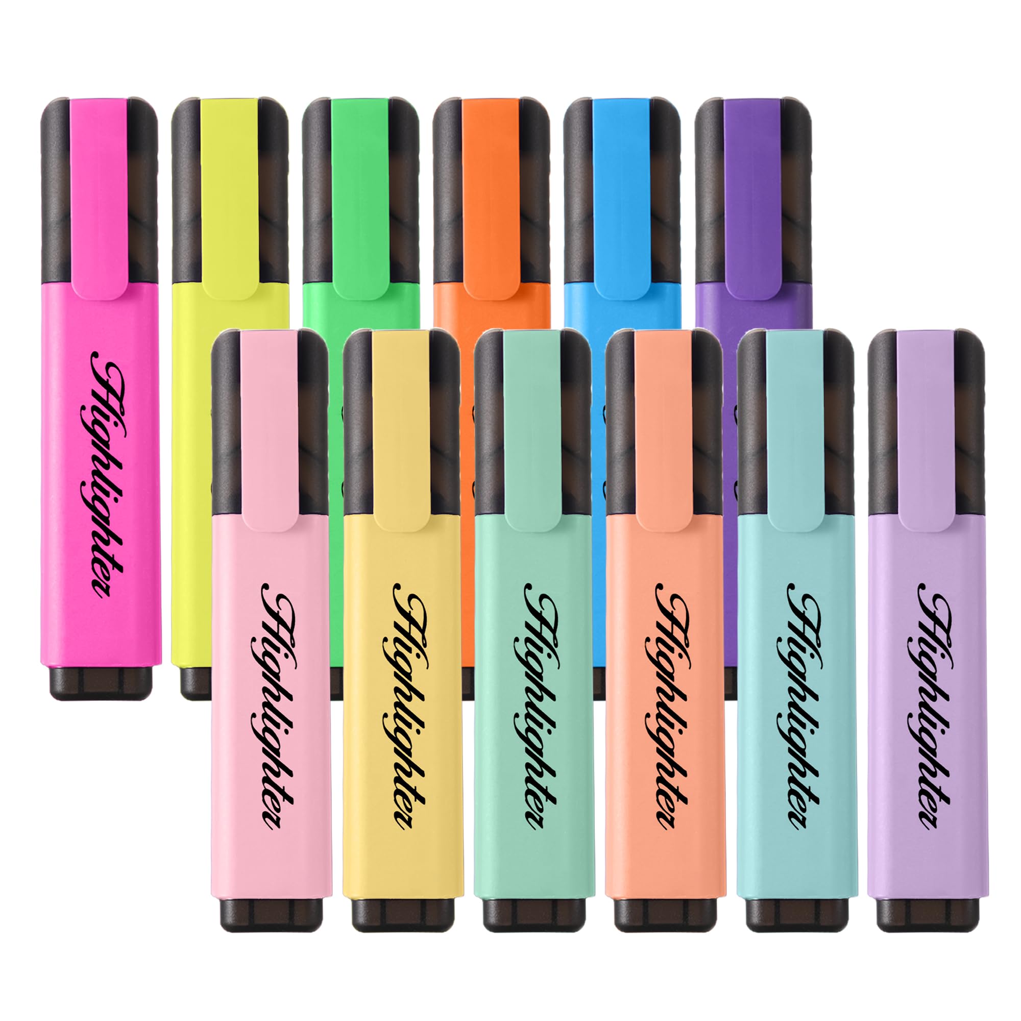 BONACE 12Pcs Highlighters,Chisel Tip Marker Pen, Assorted Colors Highlighter Pens, Mini Highlighters,Water Based, Quick Dry, Aesthetic Highlighter for Office And Journaling Supplies