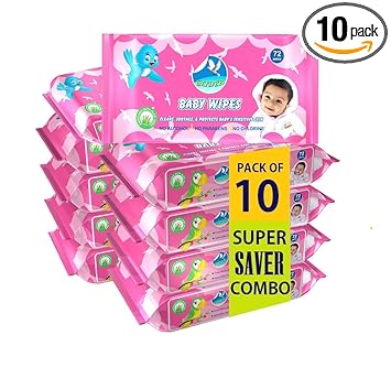 Glider Baby Wipes with Aloe Vera,Vitamin E & Mild Fragrance for Baby's Sensitive Skin (Pack of 10 (720 Wipes))