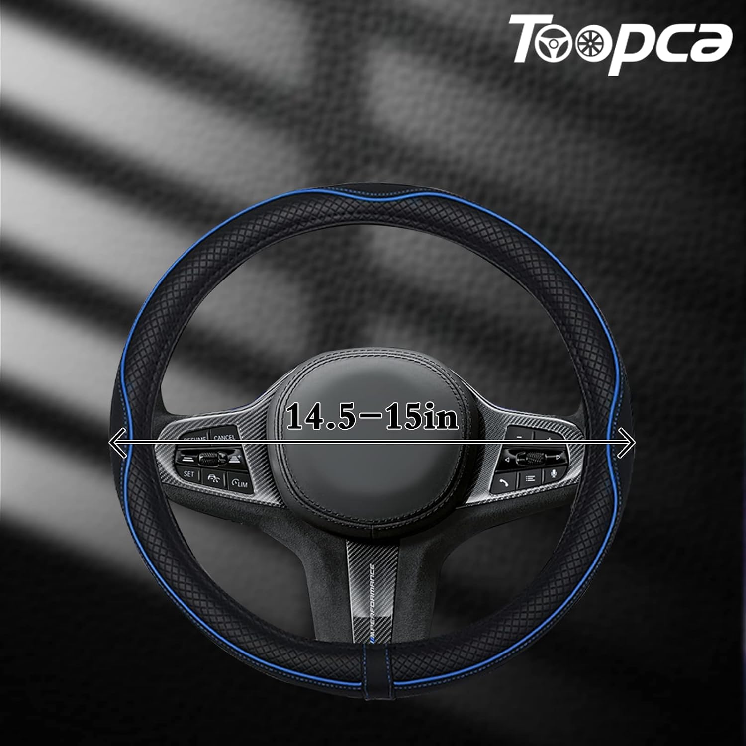 Toopca Microfiber Leather Car Steering Wheel Cover Universal 14 1/2 inch to 15 inch，Breathable Car Steering Wheel Cover Anti-Slip Odor Free for Truck SUV Jeep,Black Lines