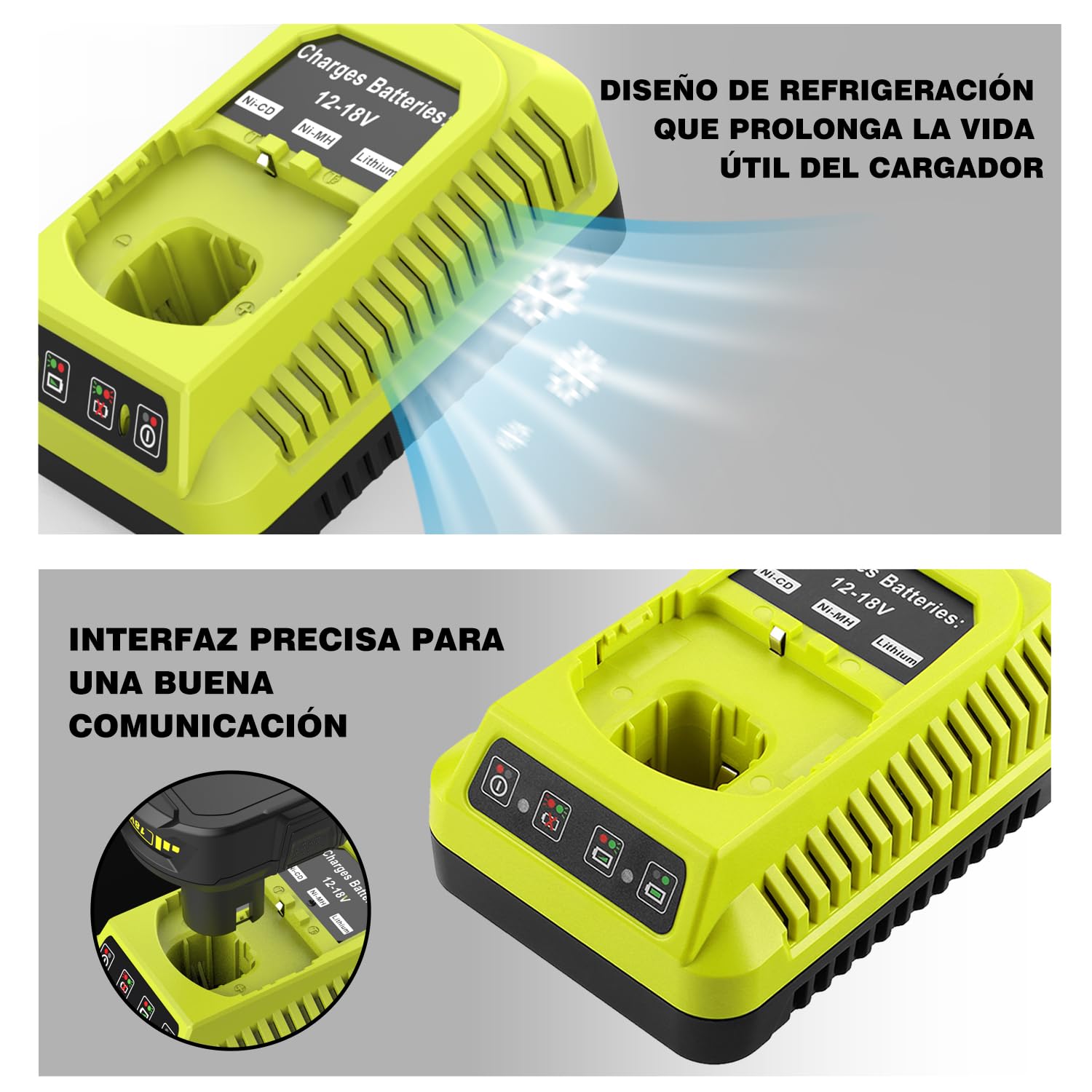 P117 18V Cargador de Repuesto para Ryobi 12V~18V Cargado P118 Compatible con Ryobi Batería One+ P108 P107 P104 P105 P102 P103