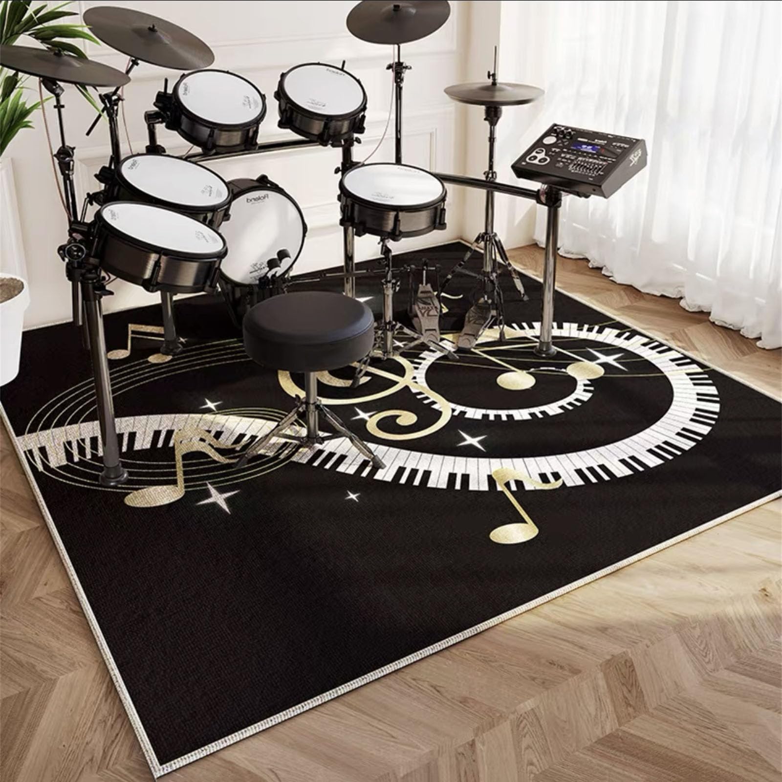 Hixingo Tapis de Batterie Acoustique Insonorisant Sol, Professionnel Tapis pour Batterie Electronique & Percussions Antidérapant pour Salle de Musique (Clés de Piano,140 * 160CM)