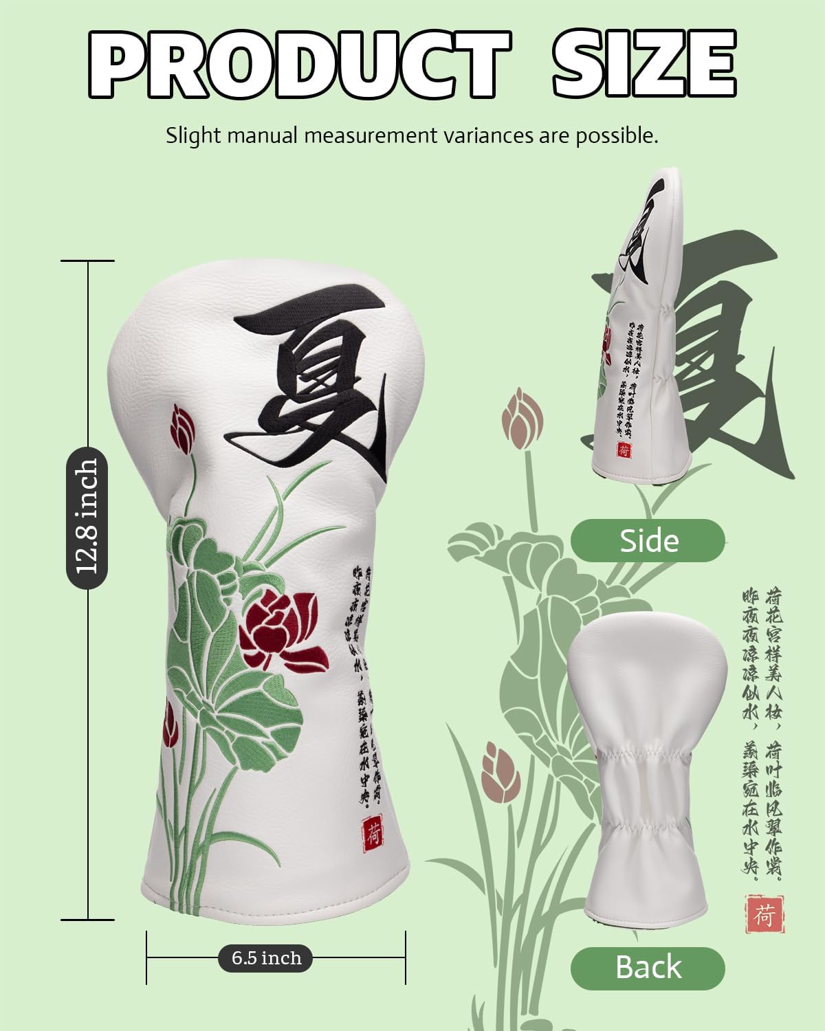 Floral Style Golf Head Covers, Lotus Golf Club Covers for Drivers, Fairway Woods, Hybrids, Mallet and Blade Putter Golf Headcovers with Advanced Embroidery Soft Lined Leather for Most Brands - Summer
