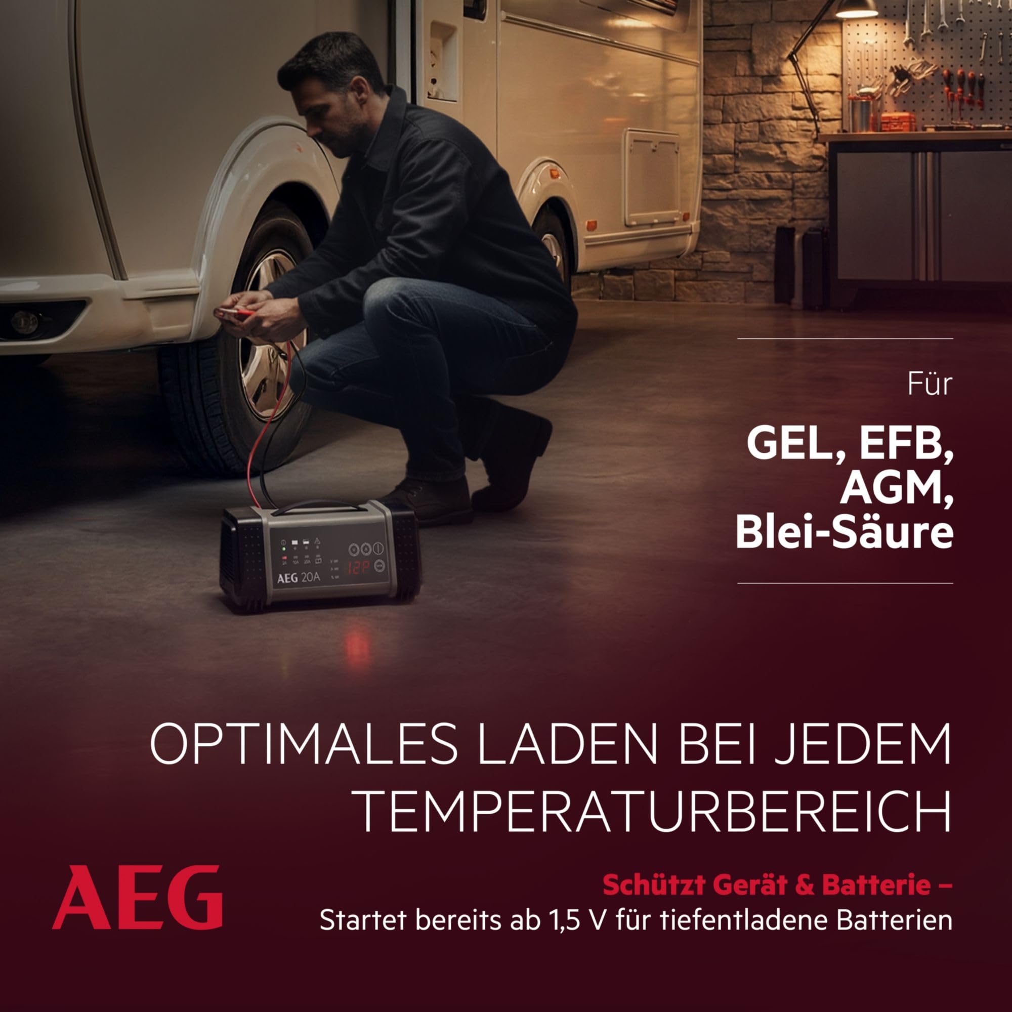 AEG Mikroprozessor Batterieladegerät LT 20, 20A für 12/24V Autobatterien, 9-stufig, Power Supply, intelligente Ladefunktion, automatischer Temperaturausgleich, Schwarz/Grau