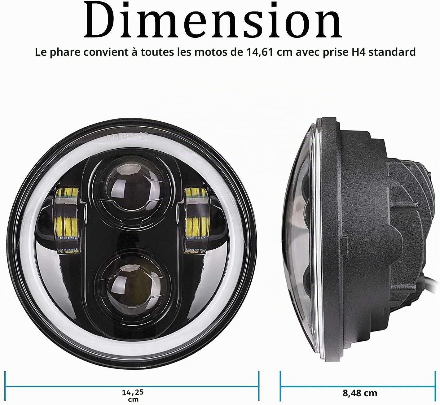 SUPAREE 5.75 pouces Phare Avant, Nouveau Type 5.75 "5 3/4 pouces LED Phare Avant Angel Eyes Halo Ring(une garantie d'un an)
