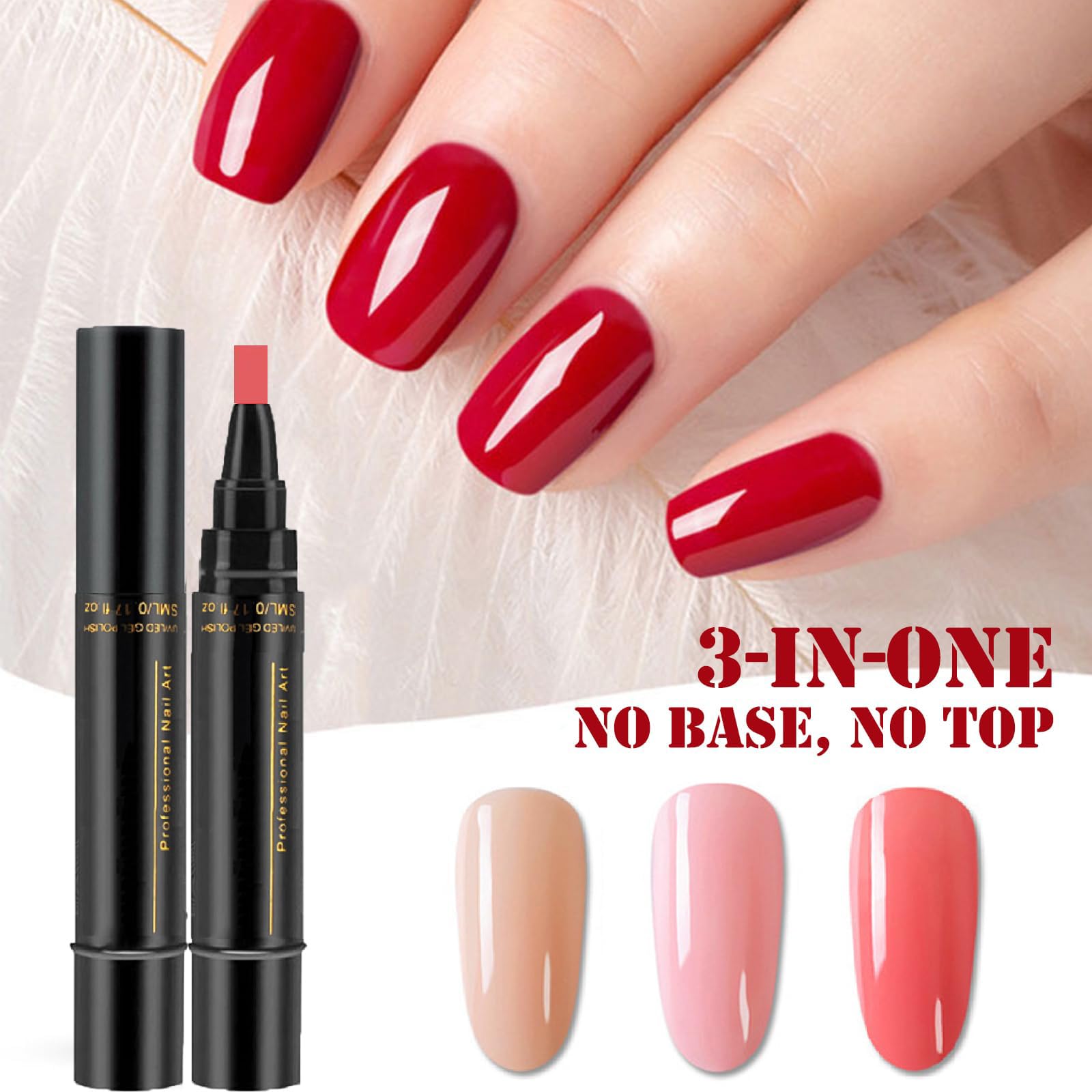 One Step 3-in-1 UV Gel Nail Polish Pen Set, Quick-Dry Nail Art Pens, No Base Coat Needed, UV Lamp Required - Image 3