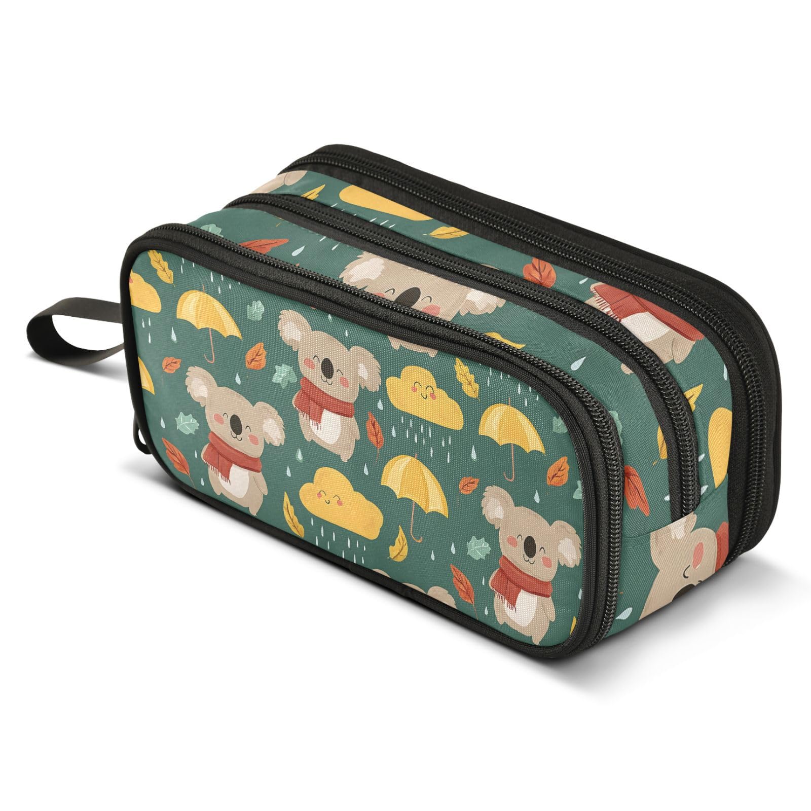 ALAZA Koala Umbrella Green Pencil Case Large Capacity Pencil Pouch Box Boys Girls School Supplies Pen Case Bag with Handle 3 Compartments Zipper