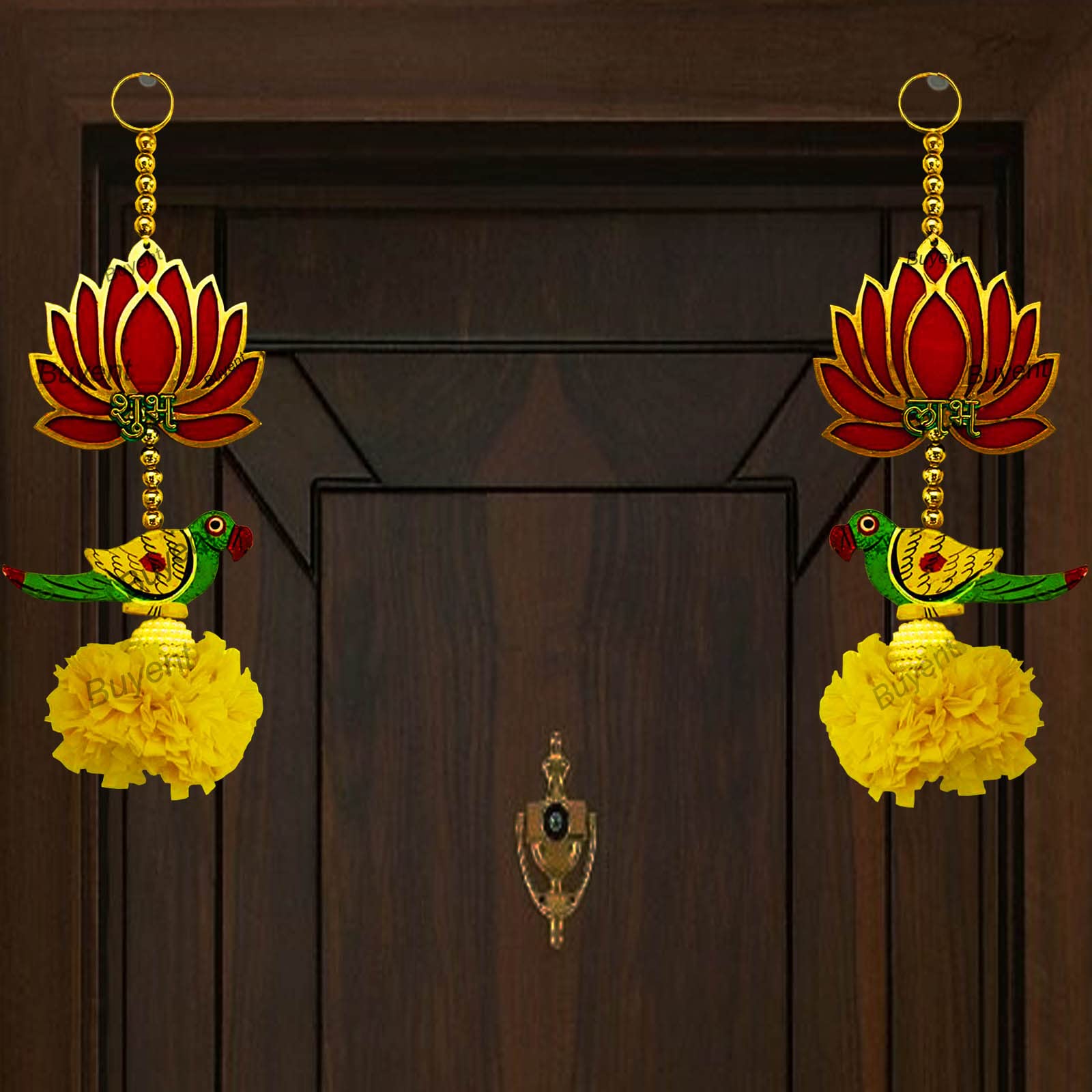 Buyent ® Diwali Lotus shubh labh Side Door Hanging toran bandarwal for Home Door Fancy shubh labh for Door Entrance Lotus hangings for Diwali Wedding Office Festive Decoration