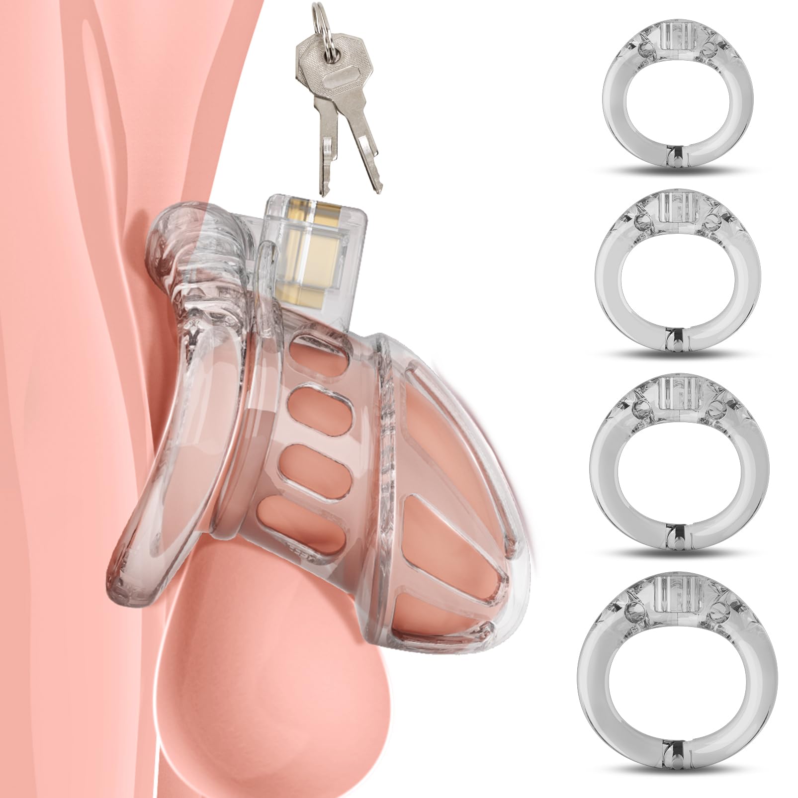 Chastity Cage Bondage Sex Toys - UTIMI Lightweight Cock Cage for Men with 4 Active Sizes Rings Adult Toys for Male Bondage Penis Exercise and Abstinence | 2 Keys and Vertical Lock（Transparent)