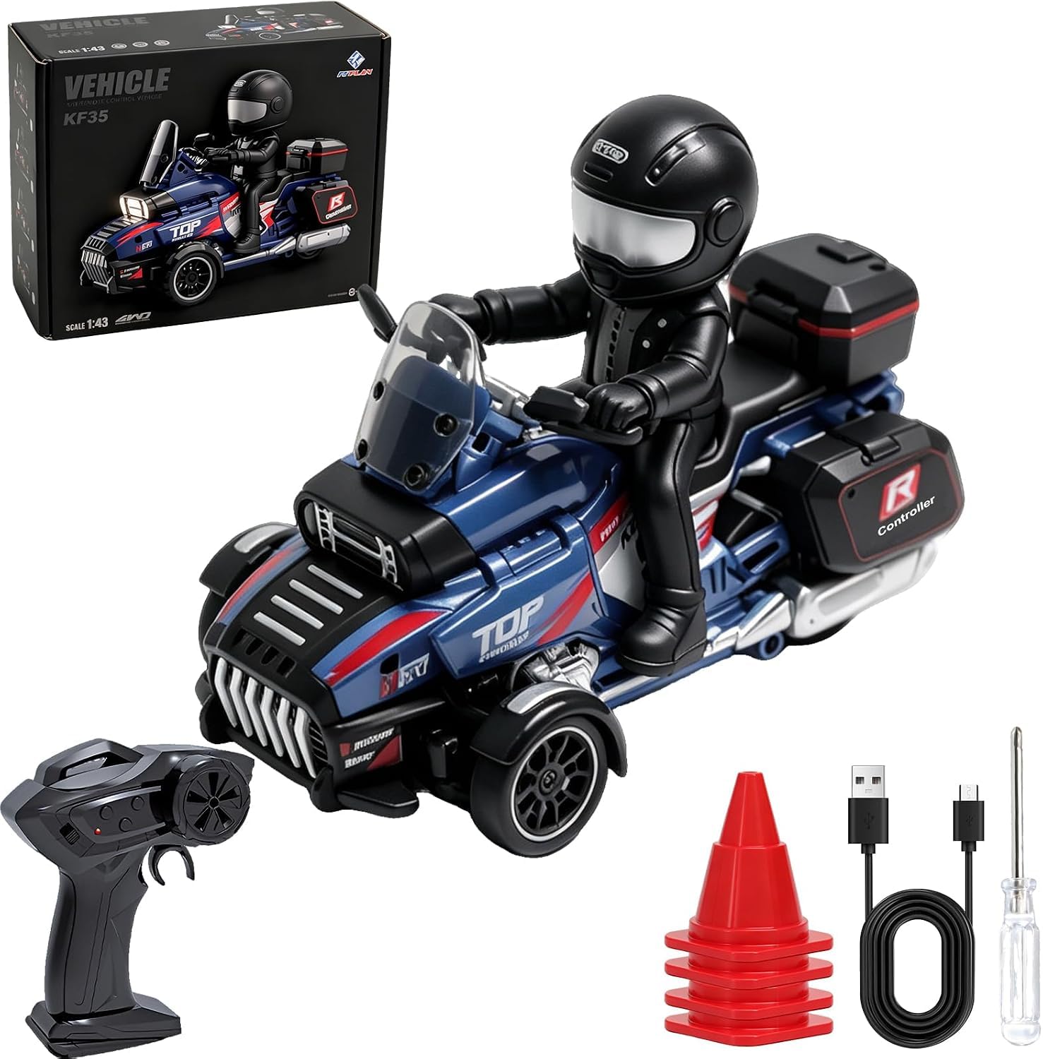 RC Motorcycle for Kids,1:43 Scale 3WD 360°Rotating Racing Bike with Lights