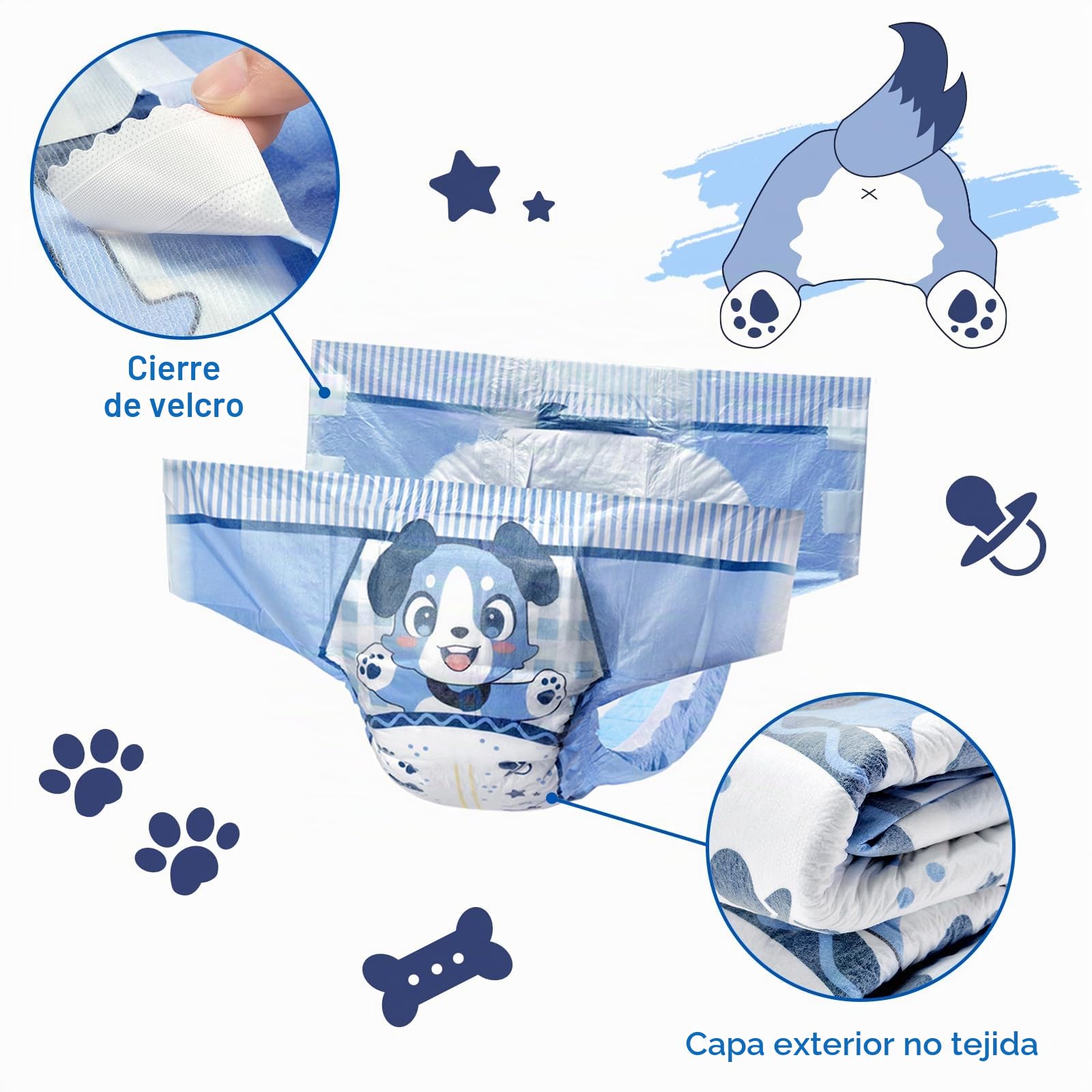 LittleForBig Cierre de Gancho y Bucle Ajustable Pañal Impreso Adultos Dorso de Tela 10 Piezas - Azul Pequeño BabyFur (Medium 71-96 cm)