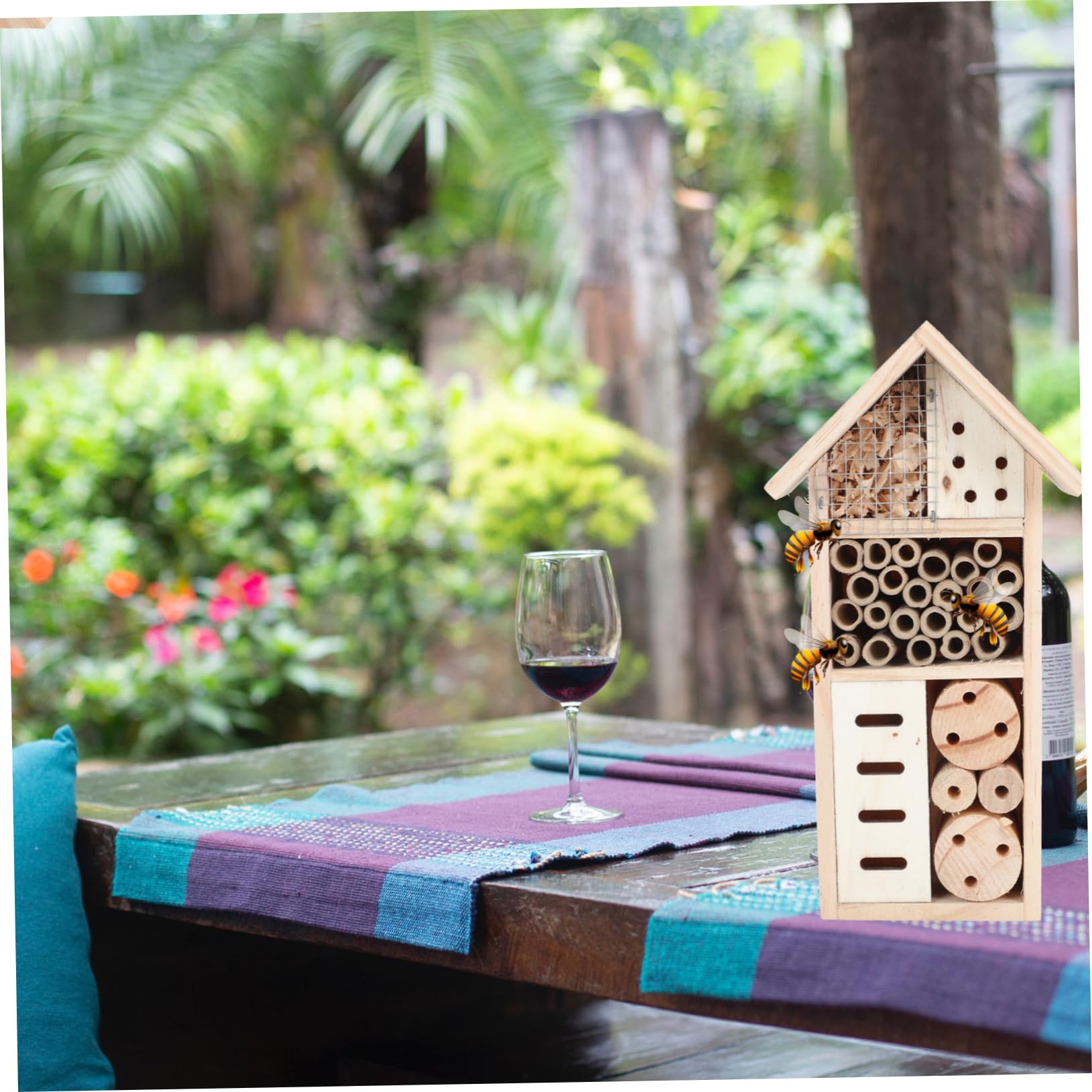 VANZACK Casa de Madera para Insectos Casa Colgante de Abejas para Jardín Patio o Habitación Decoración Natural para Atraer Abejas y Otros Insectos