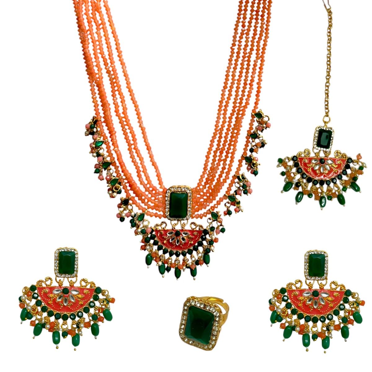 ACCESSHER Traditional Meenakari Choker Set with Chandbali Earrings, Maang Tikka and Finger Ring with a Pair of Comfortable Earring Supporter | For Women & Girls