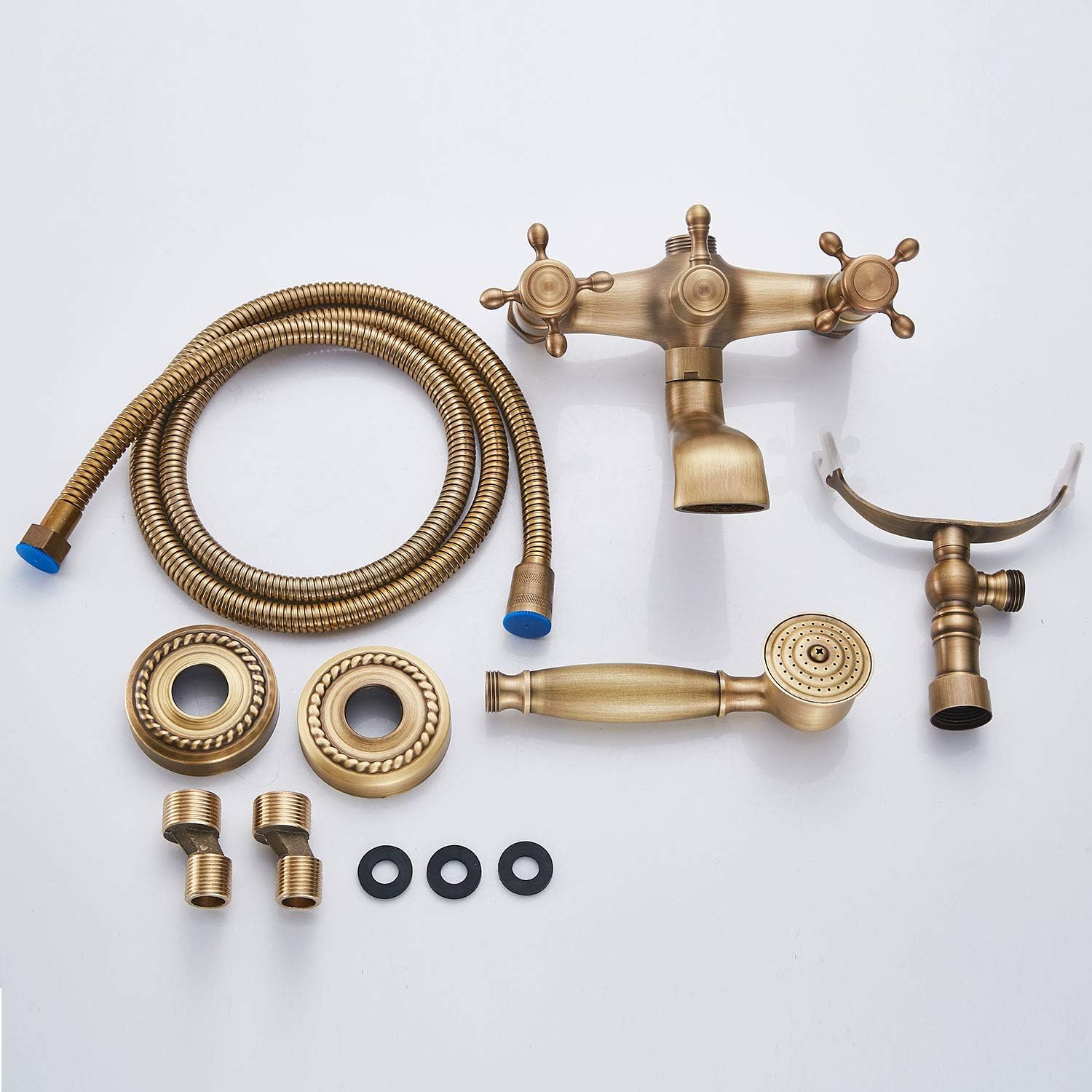 40% оƒƒ Dіѕсоunt GGStudy Antique brass Clawfoot Bathtub Faucet Wall Mount Hand Held Shower Faucet Set Double cross Handle with Adapter Adjustable Swing Arms