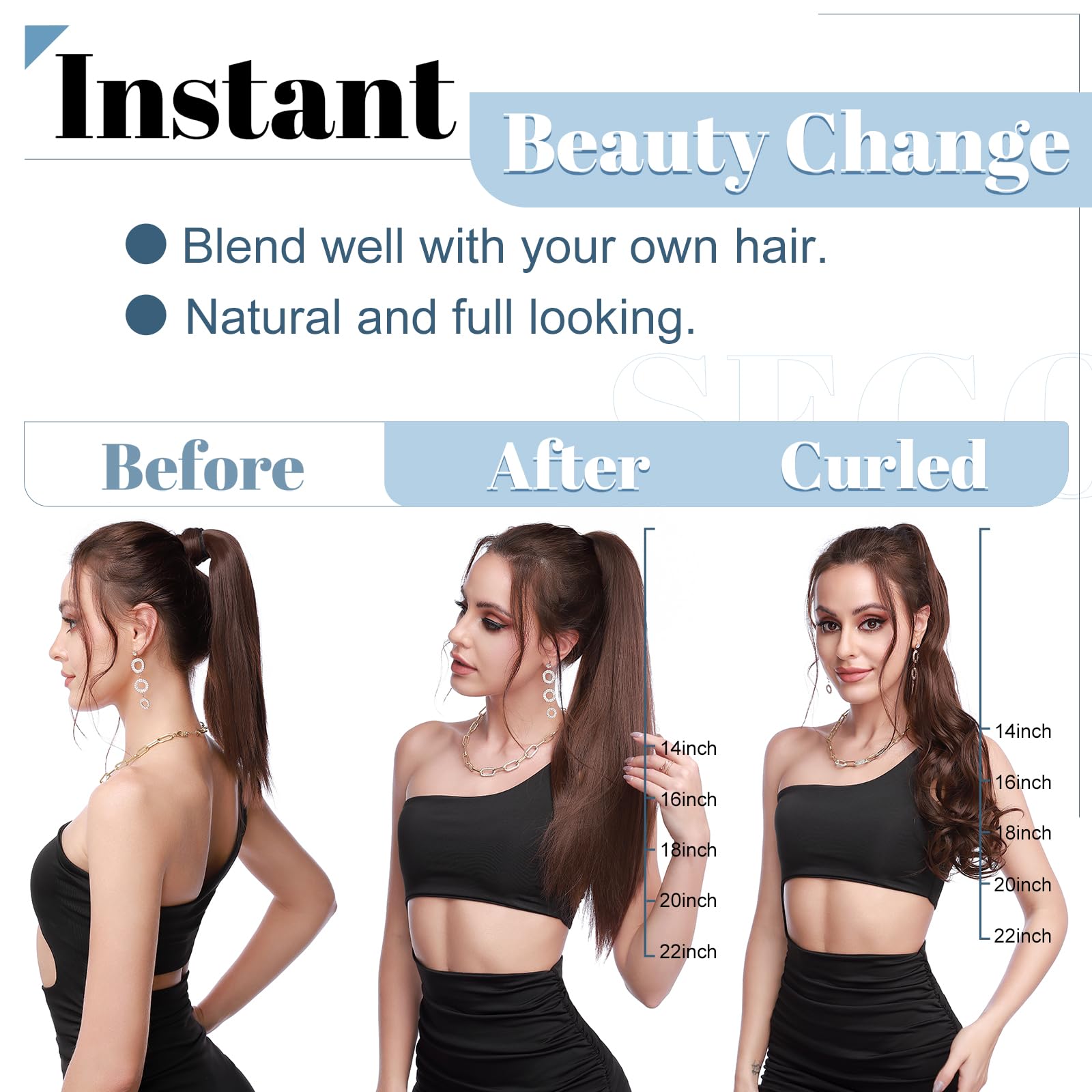 SEGO Extension Coda Capelli Veri Biondi Clip Pinza Cavallo Ponytail Naturale Remy Human Hair Lisci Umani Fascia Unica 55 cm(120 g) #27 Biondo Scuro